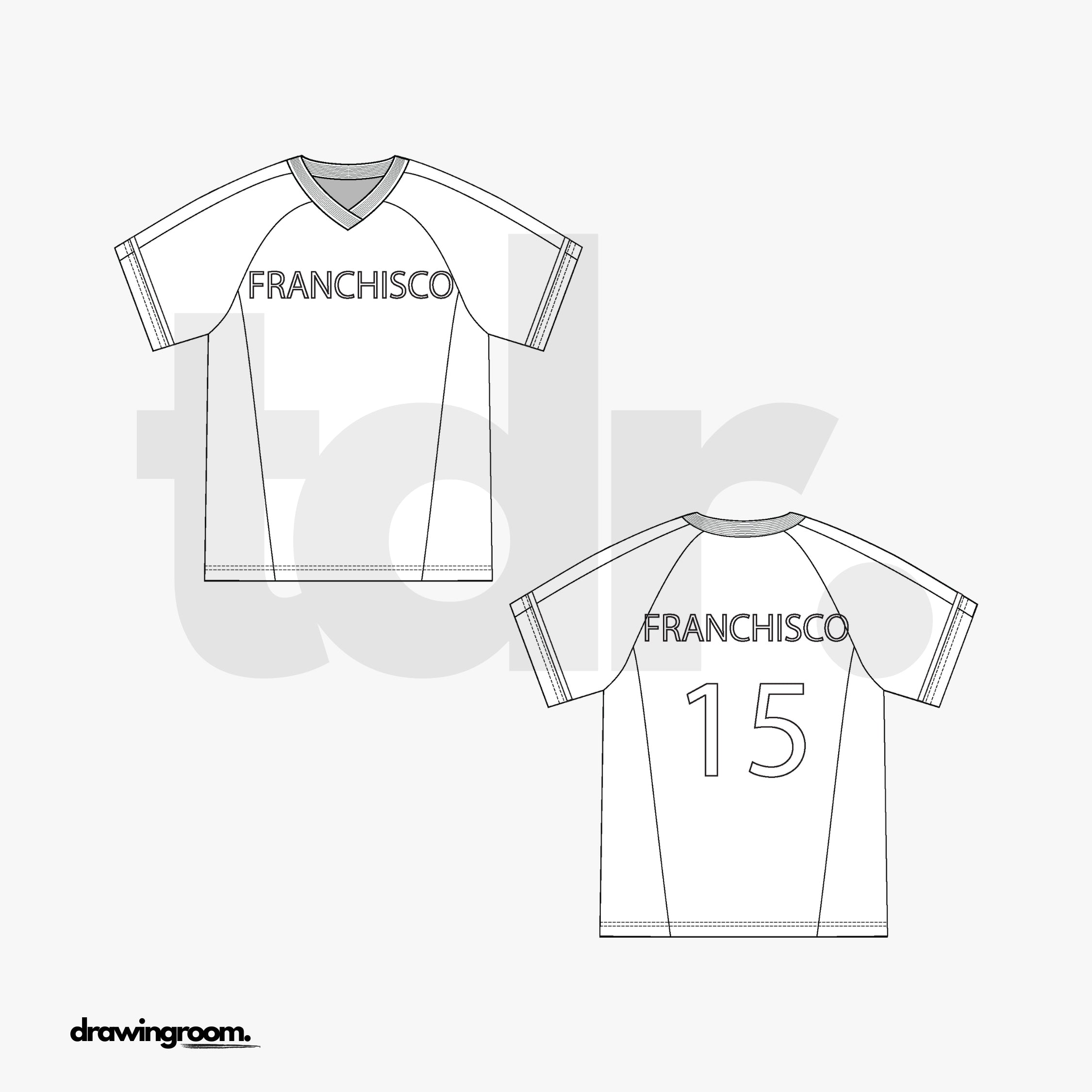 Short Sleeve Athletic Jersey with Contrasting Collar - Flat Mockup Vector