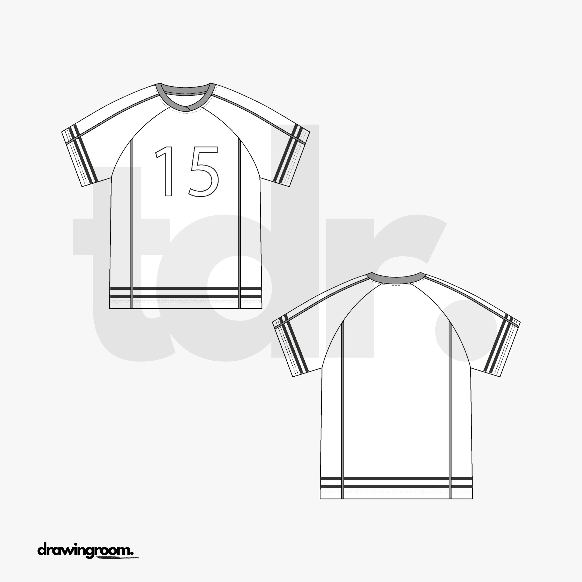 Short Sleeve Athletic Jersey with Hem and Sleeve Print - Flat Mockup Vector