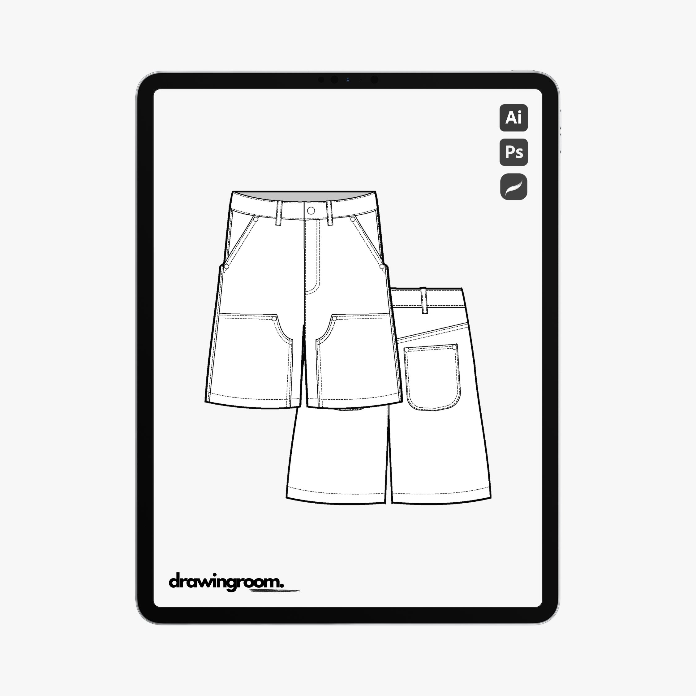 Regular Fit Workwear Shorts - Flat Mockup Vector