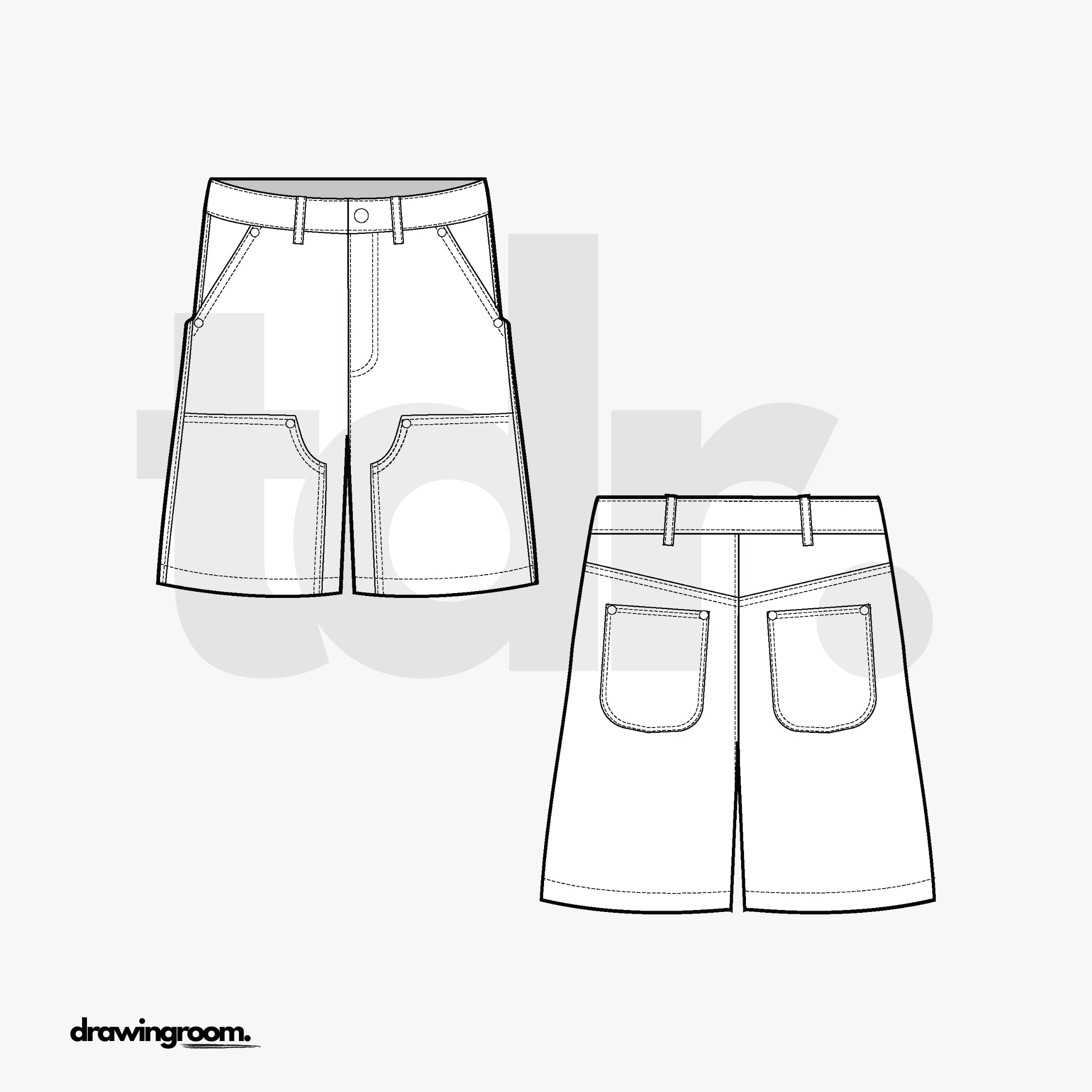 Regular Fit Workwear Shorts - Flat Mockup Vector