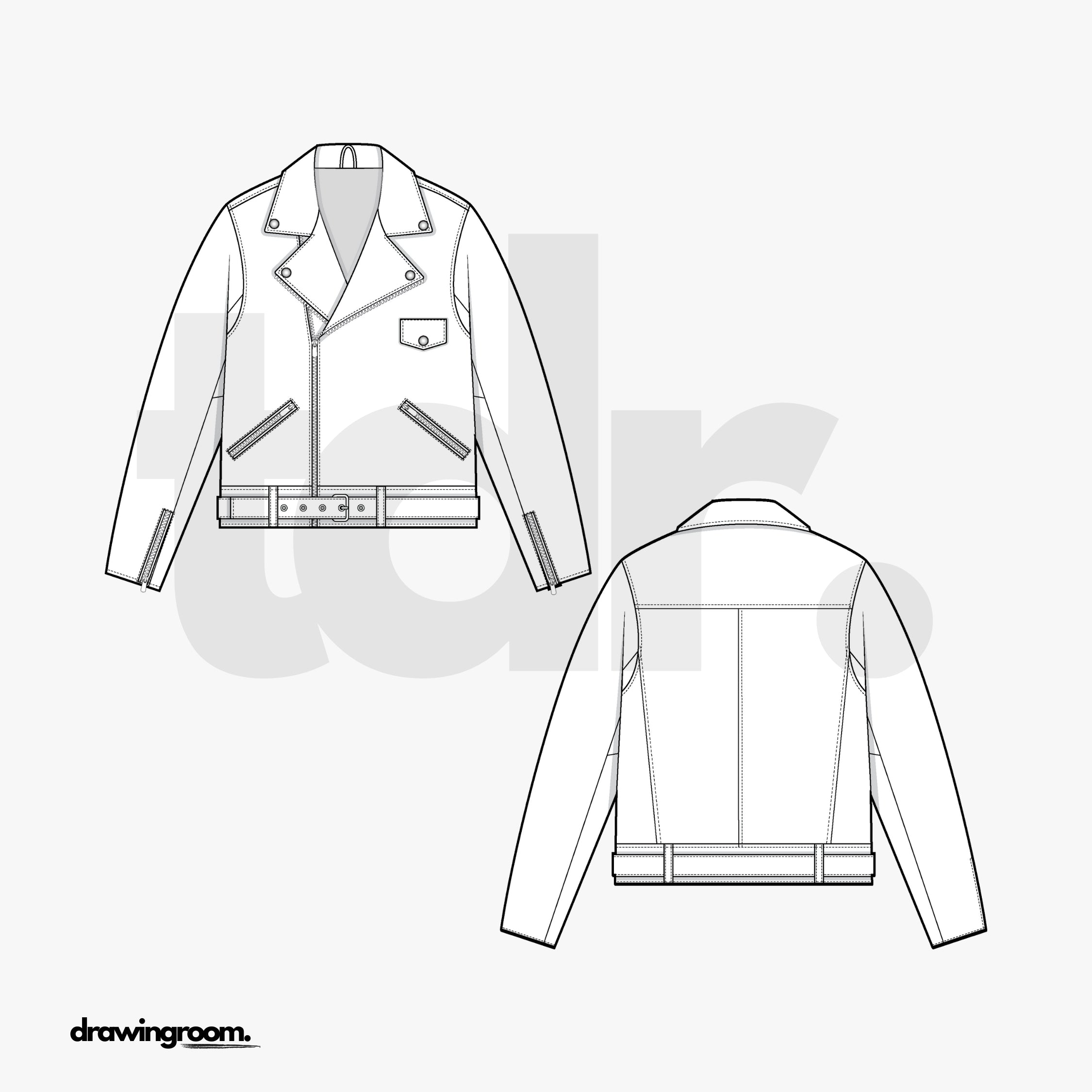 Regular Fit Leather Biker Jacket - Flat Mockup Vector