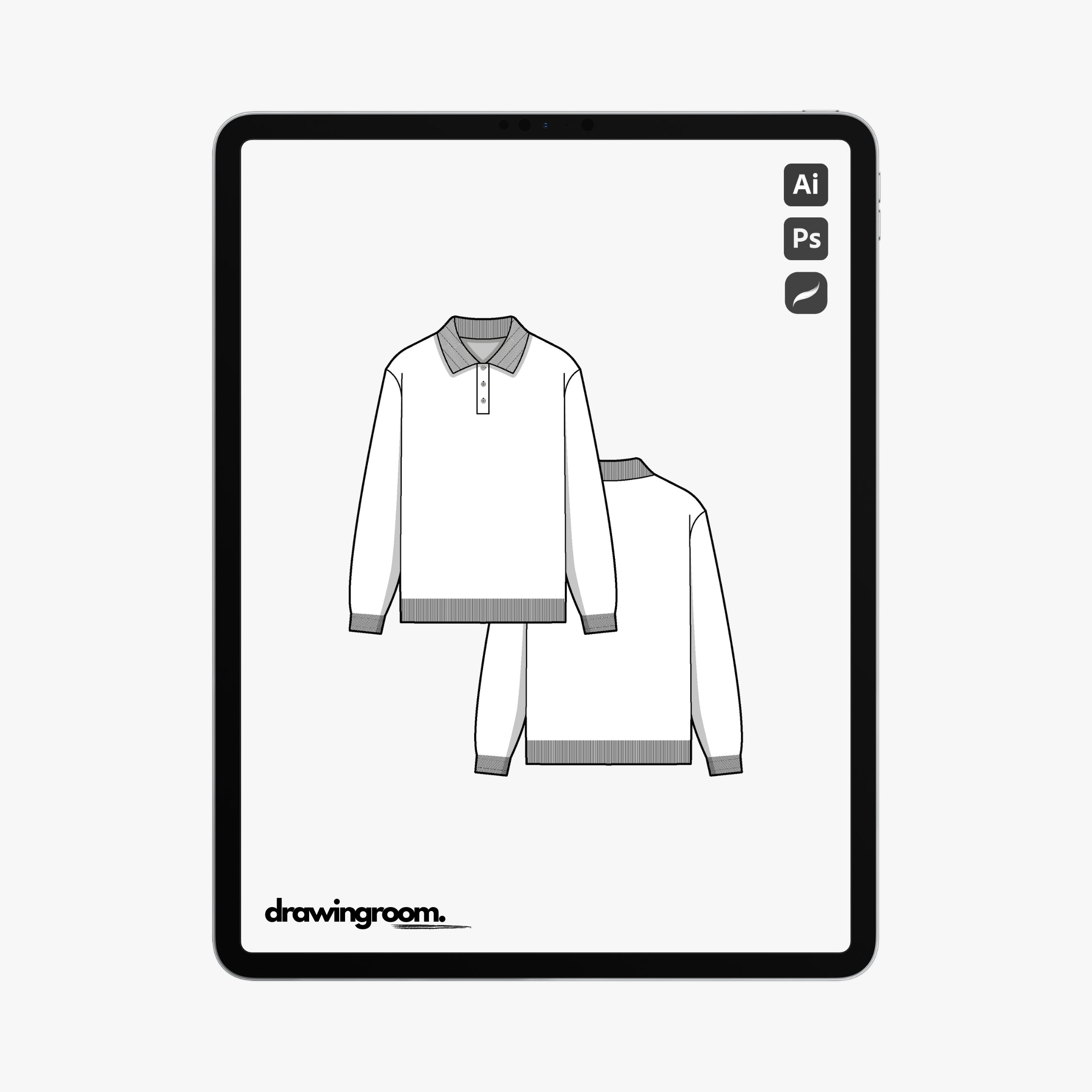 Regular Fit Polo Sweater - Flat Mockup Vector