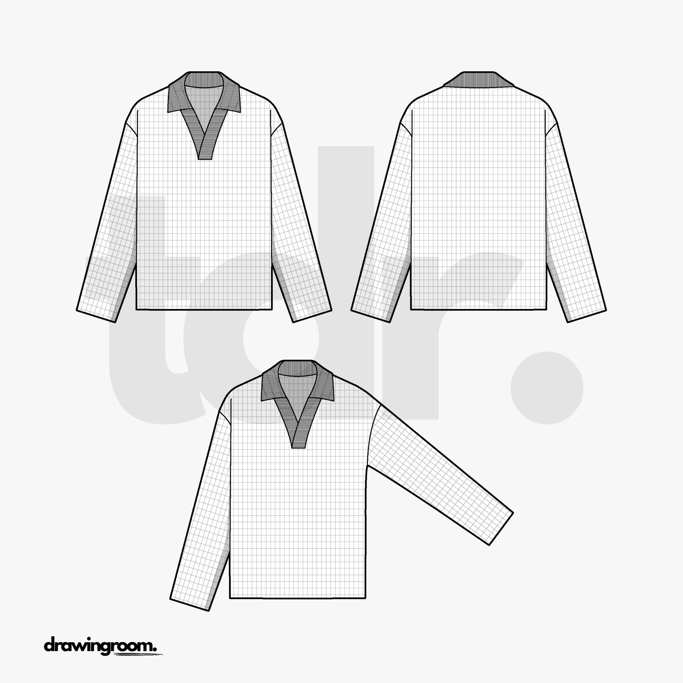 Regular Fit Polo Sweater with Checkered Pattern - Flat Mockup Vector