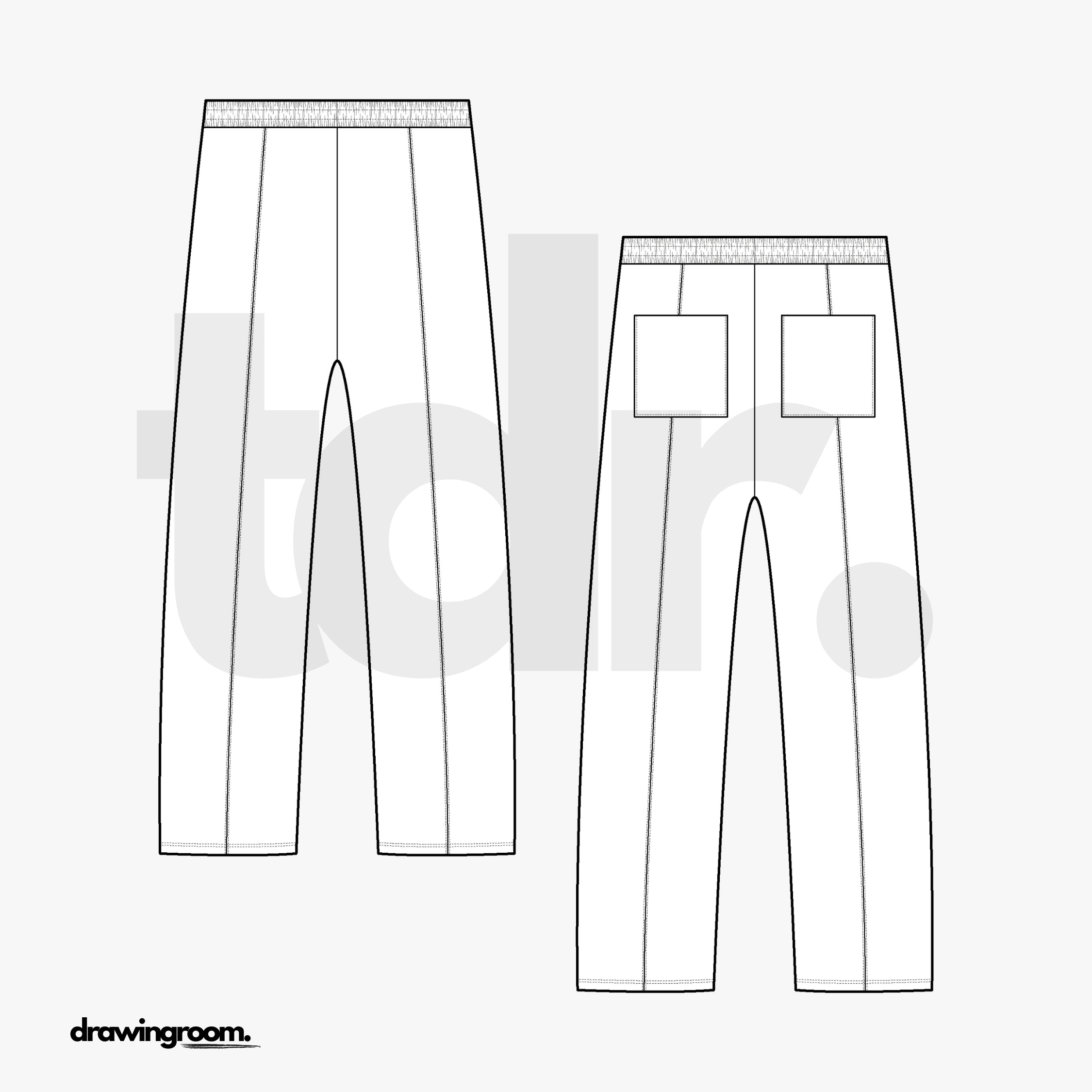 Regular Fit Sweat Pants with Center Front and Back Cut and Sew - Flat Mockup Vector