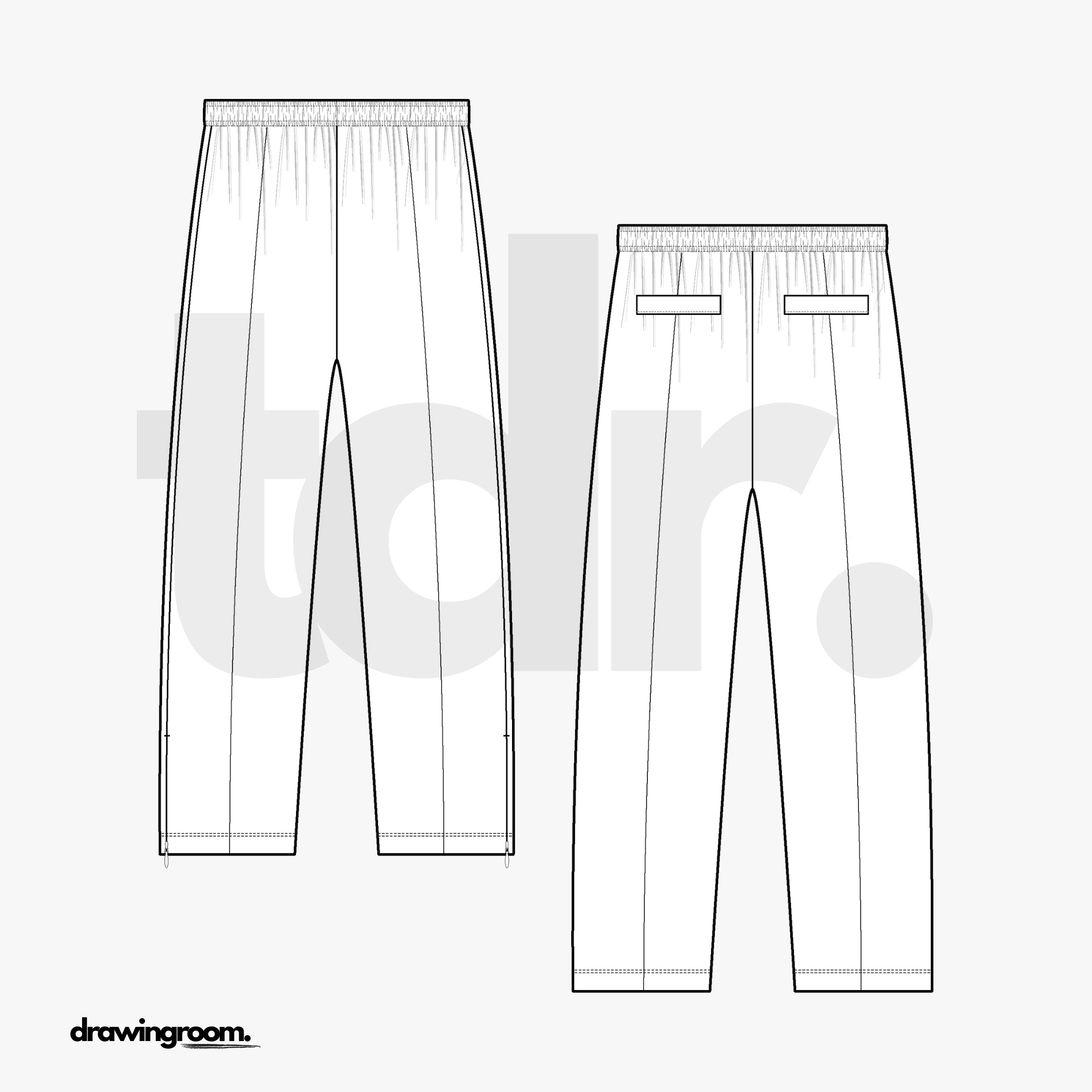 Regular Fit Sweat Pants with Center Front and Back Cut and Sew and Side Seam Zippers - Flat Mockup Vector