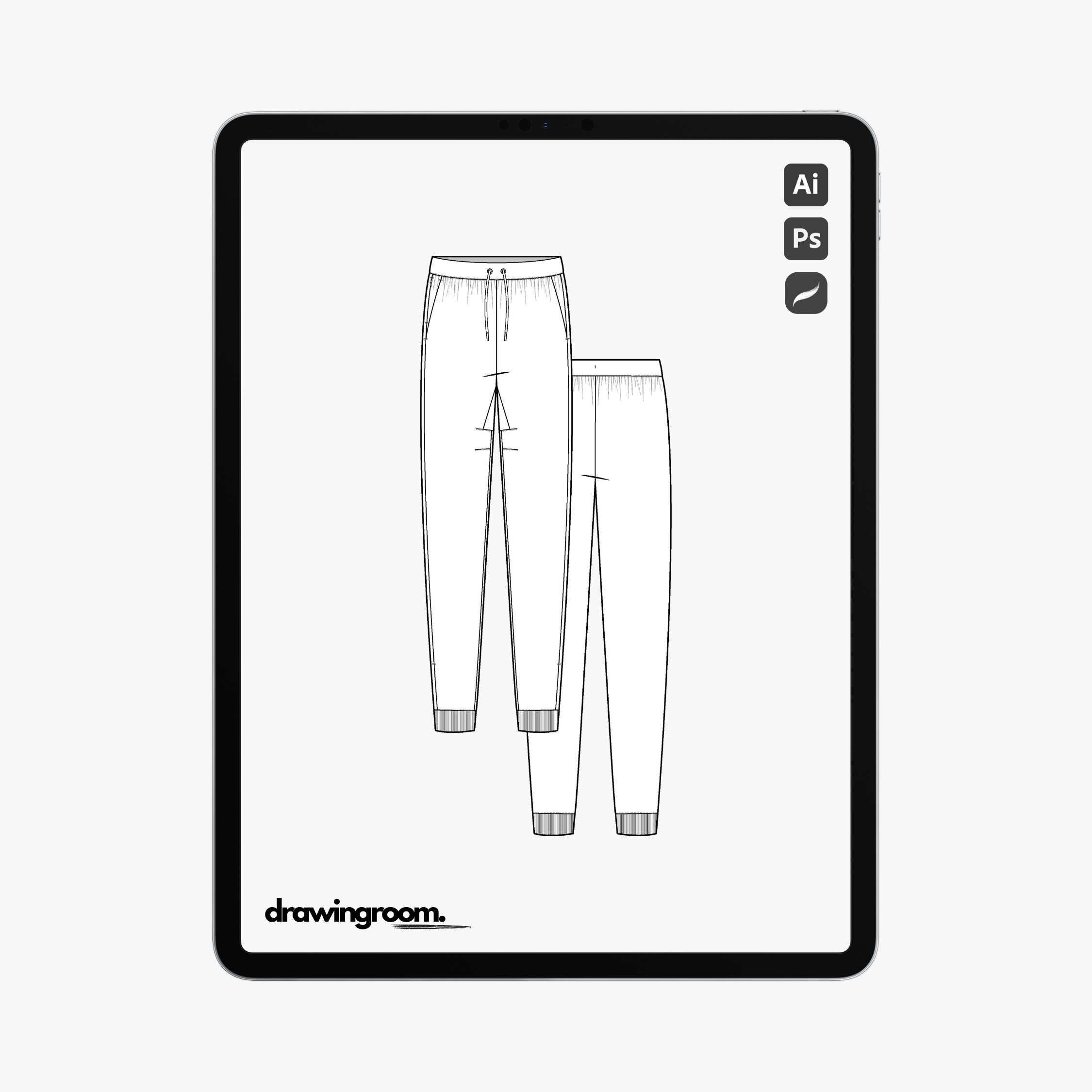 Regular Fit Sweat Pants with Ribbed Hem - Flat Mockup Vector