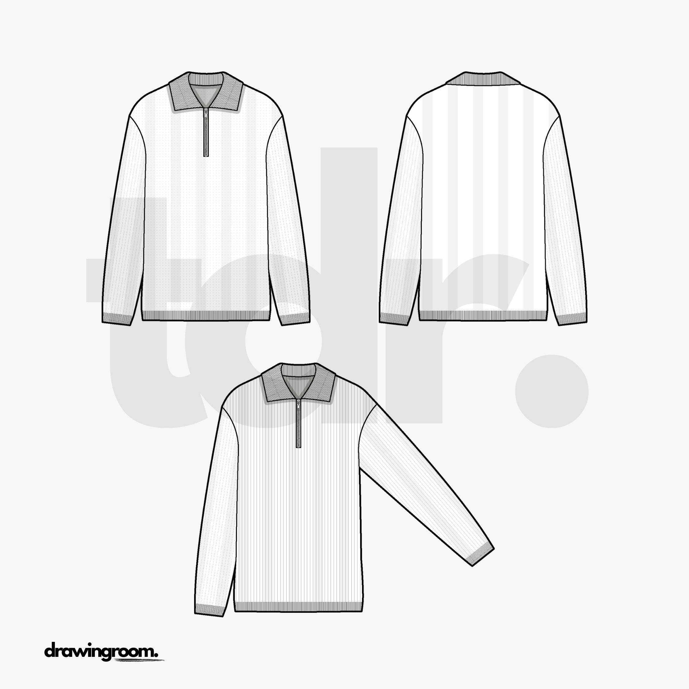 Regular Fit Zip Up Polo Sweater - Flat Mockup Vector