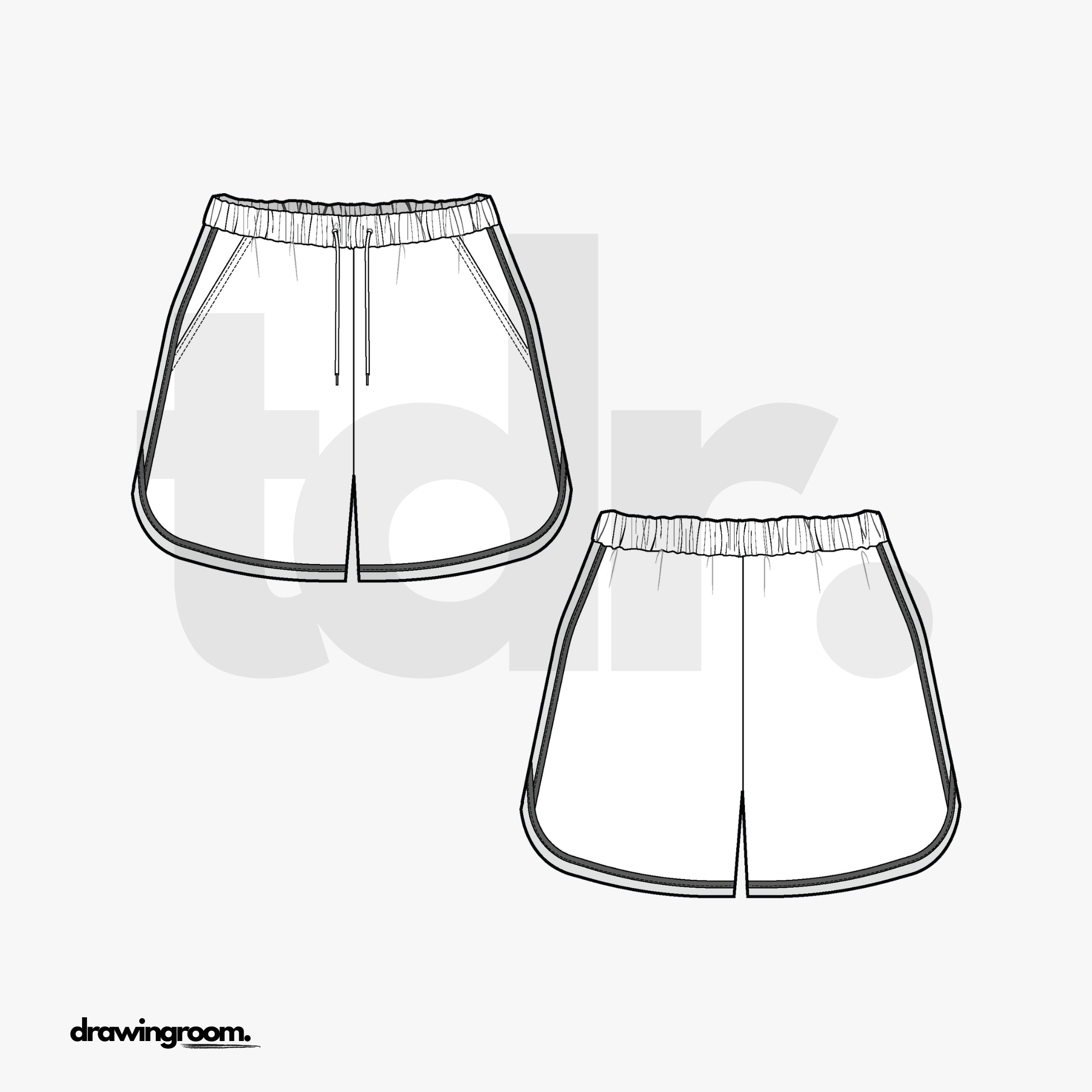 Curved Hem Sports Shorts with Elastic Waistband - Flat Mockup Vector