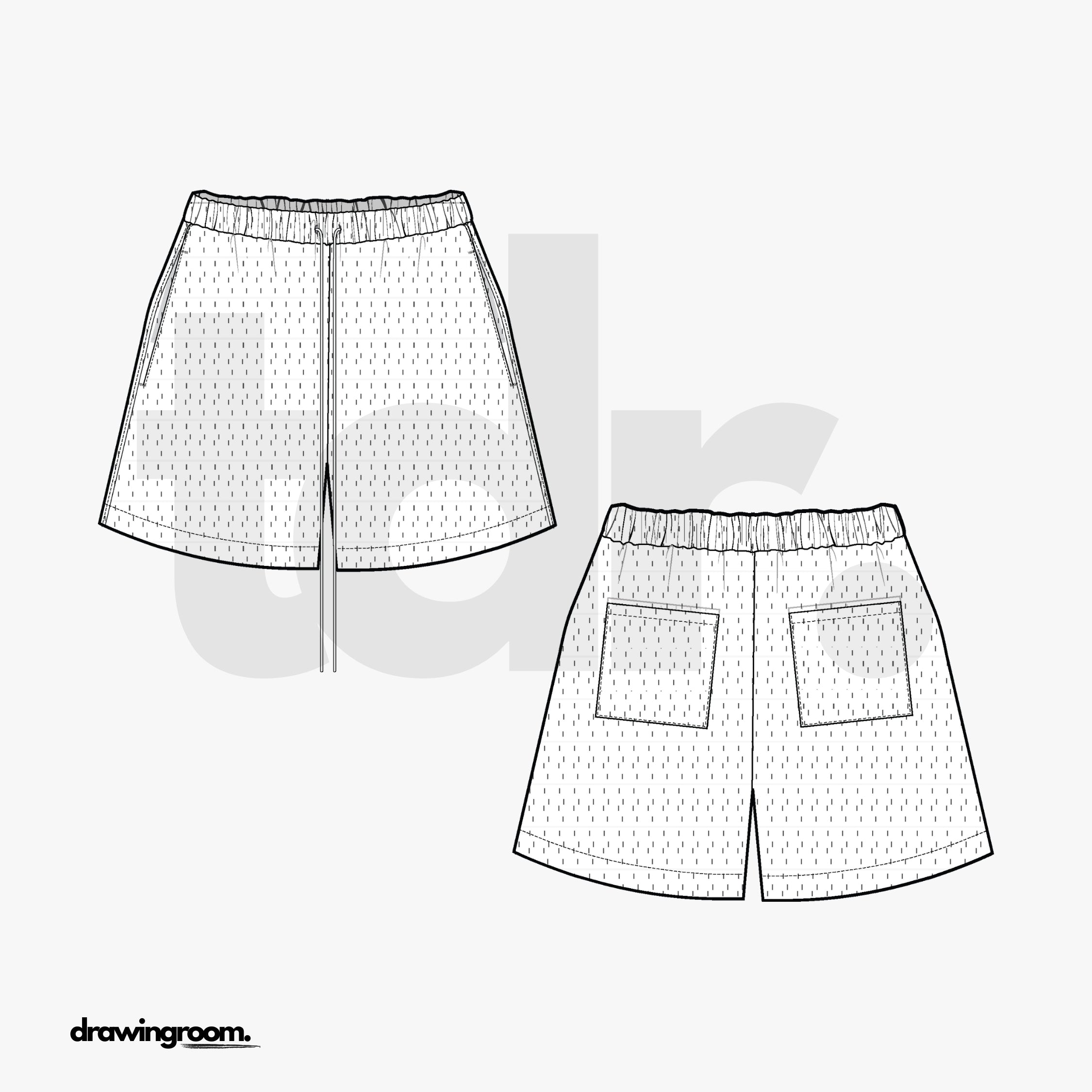 Fitted Athletic Shorts with Side Seam Pockets - Flat Mockup Vector