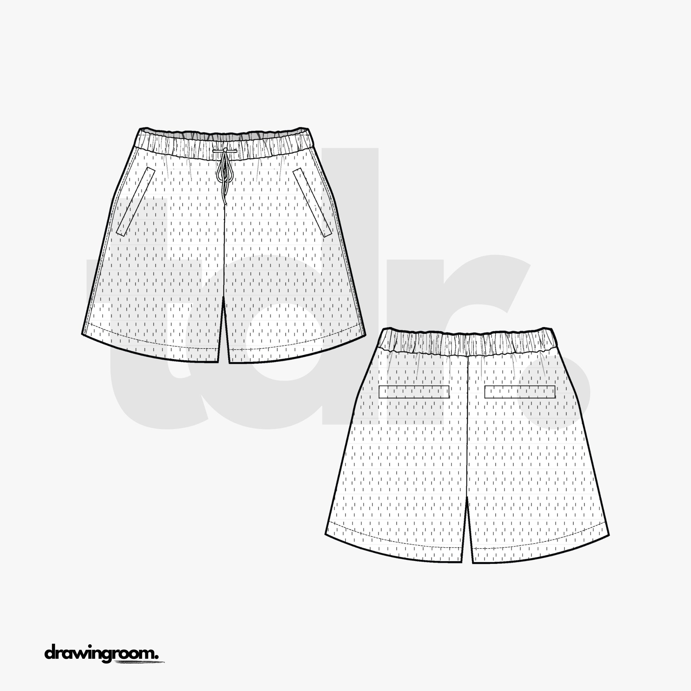 Fitted Athletic Shorts with Welt Pockets - Flat Mockup Vector