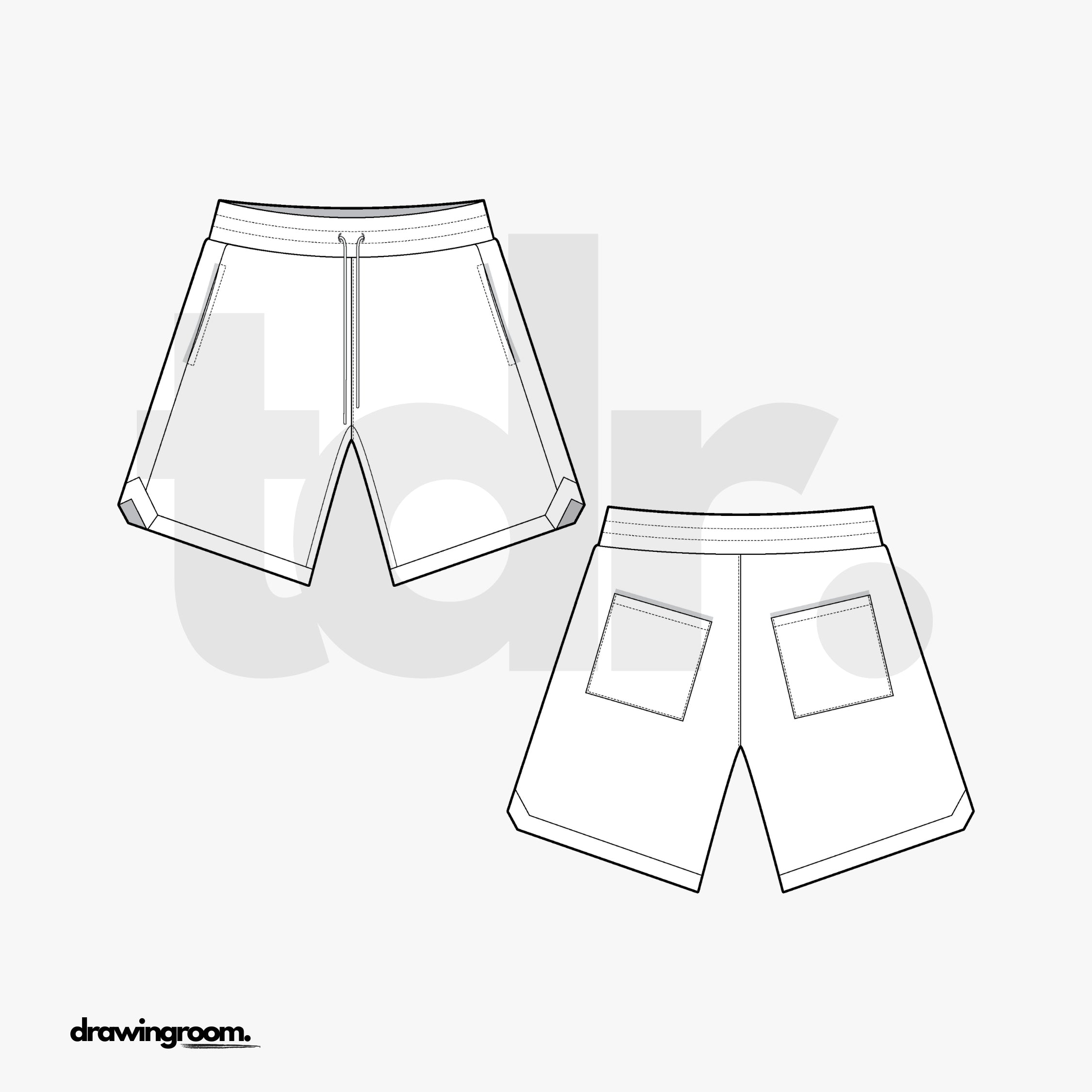 Relaxed Fit Basketball Shorts with Side Seam Pockets - Flat Mockup Vector