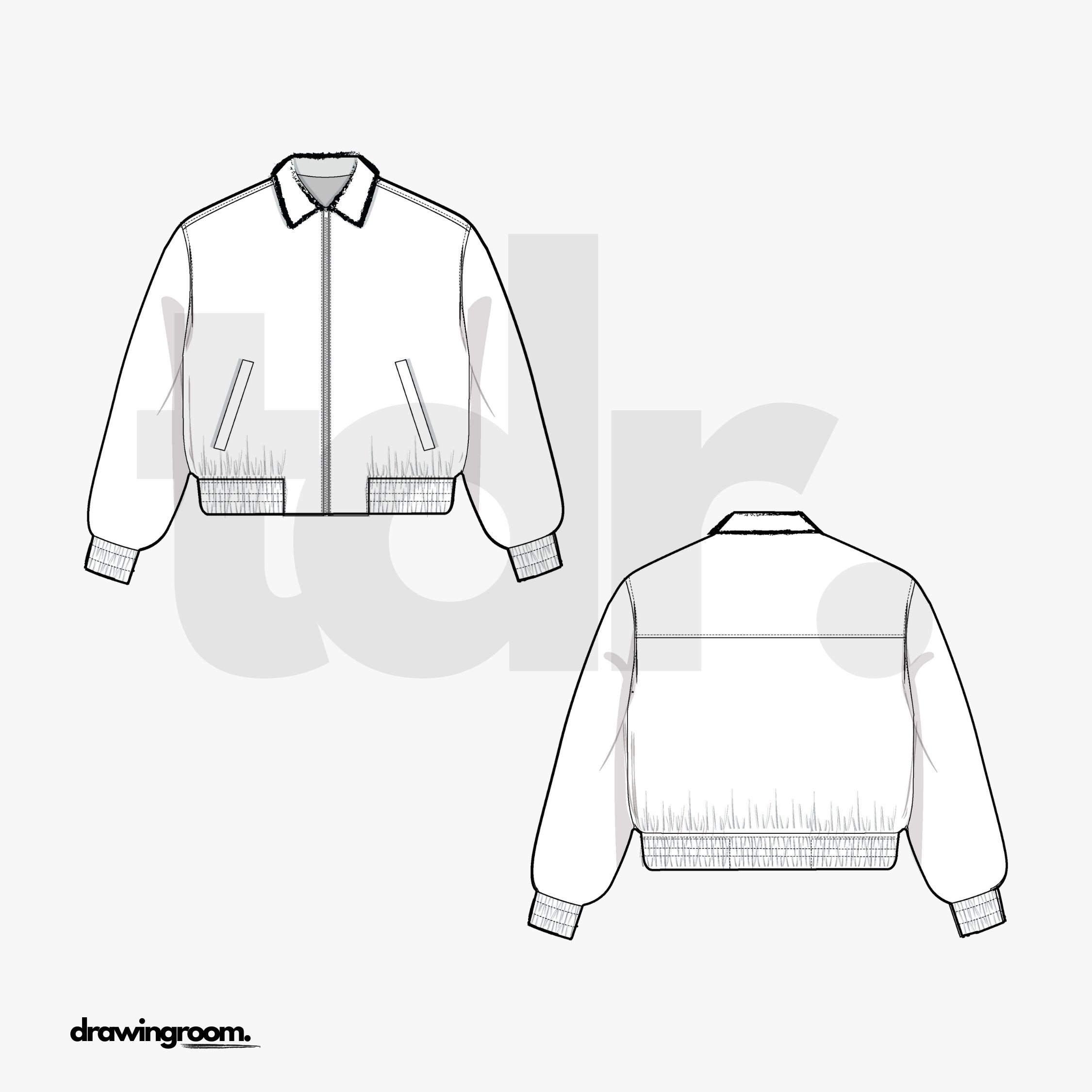 Relaxed Bomber Zip Jacket with Convertible Collar and Welt Pockets - Flat Mockup Vector