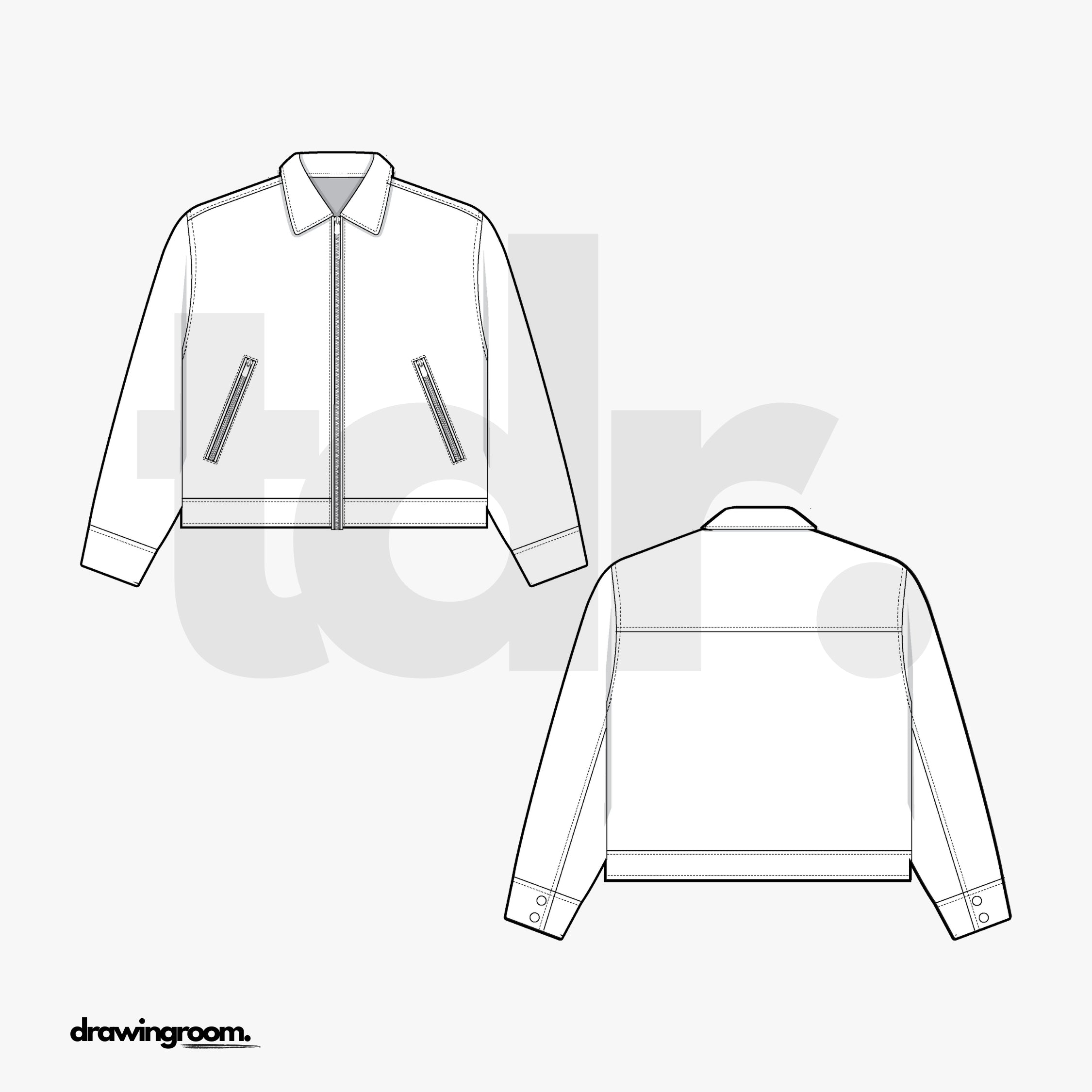 Cropped Zip Up Jacket with Convertible Collar and Zip Pockets - Flat Mockup Vector