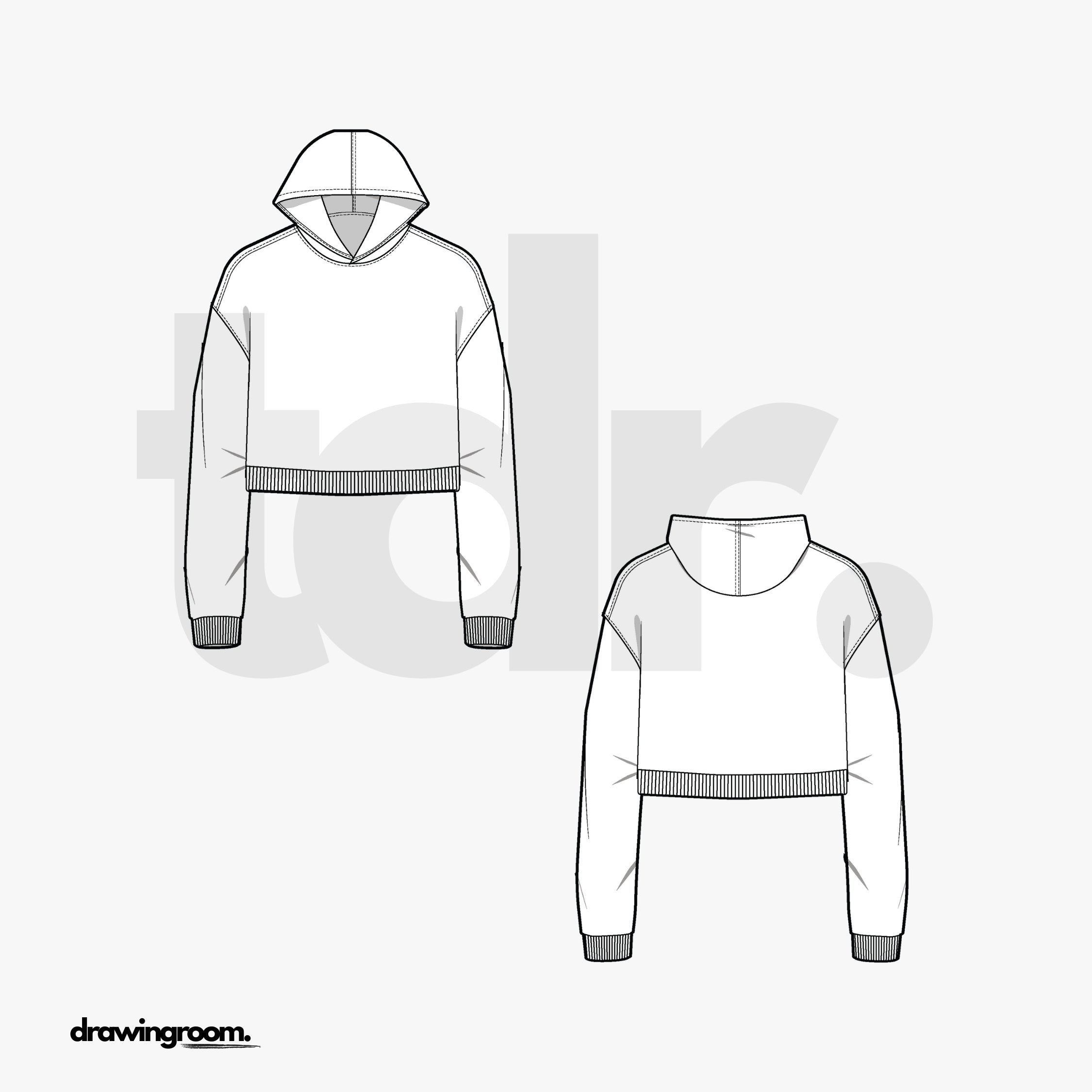 Relaxed Ultra Cropped Pullover Hoodie - Flat Mockup Vector