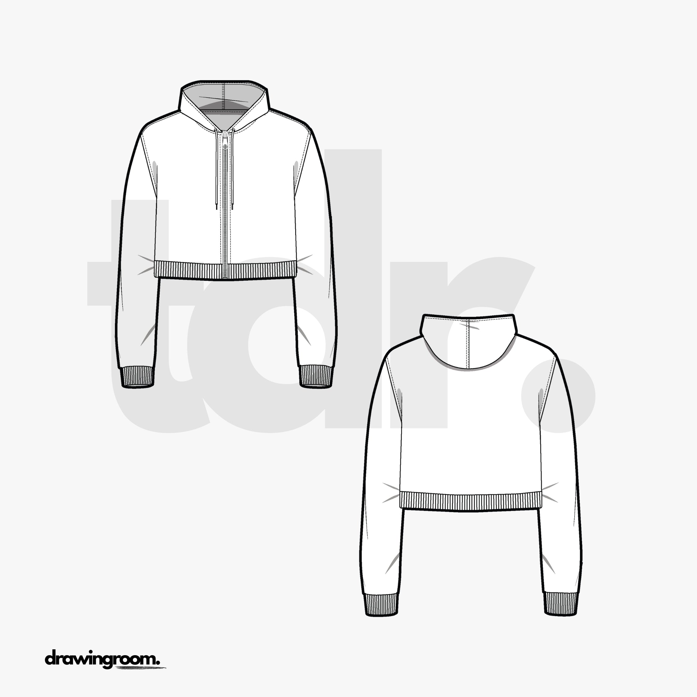 Relaxed Ultra Cropped Zip Up Hoodie - Flat Mockup Vector