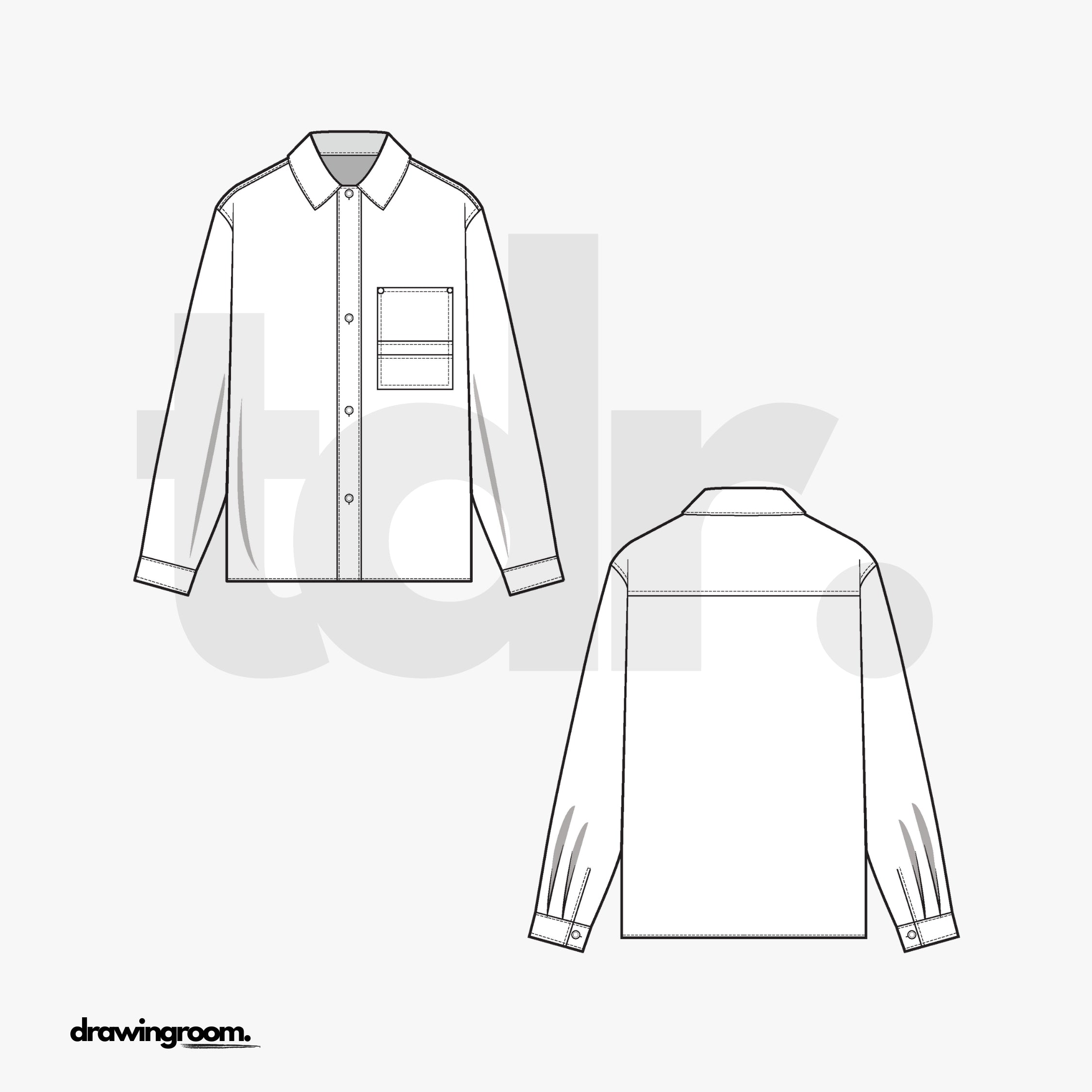 Relaxed Long Sleeve Button Up with Pleated Sleeves - Flat Mockup Vector