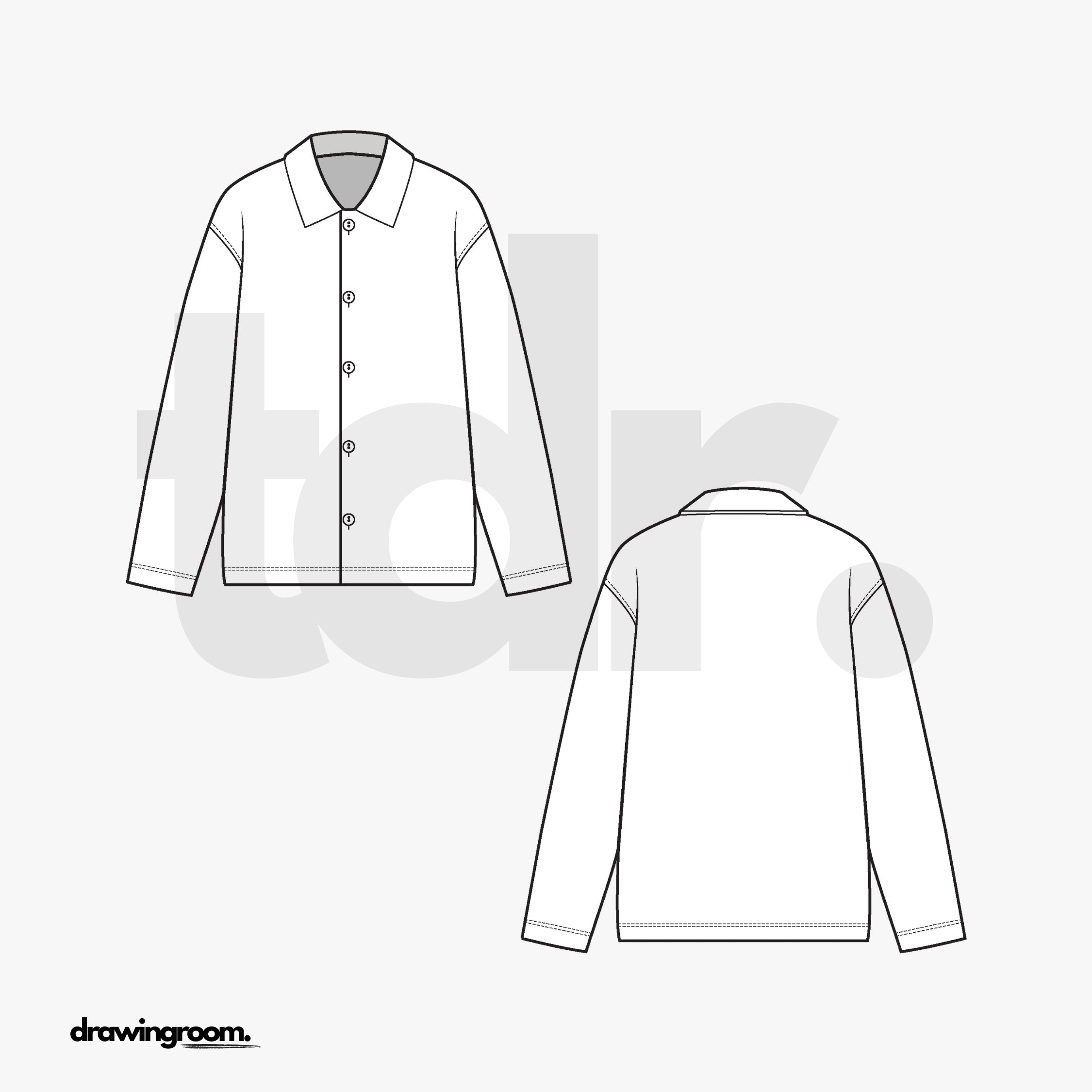 Oversized Long Sleeve Button Up with Drop Shoulder Sleeves - Flat Mockup Vector