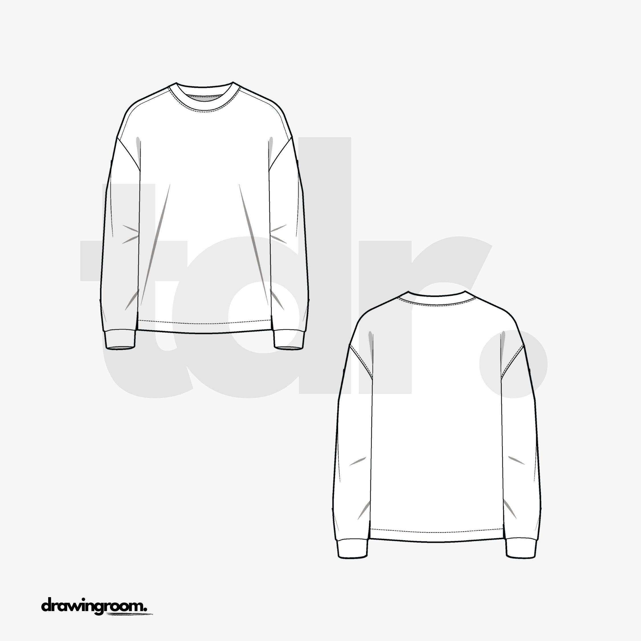 Relaxed Fit Long Sleeve T-Shirt with Drop Shoulder Sleeves - Flat Mockup Vector