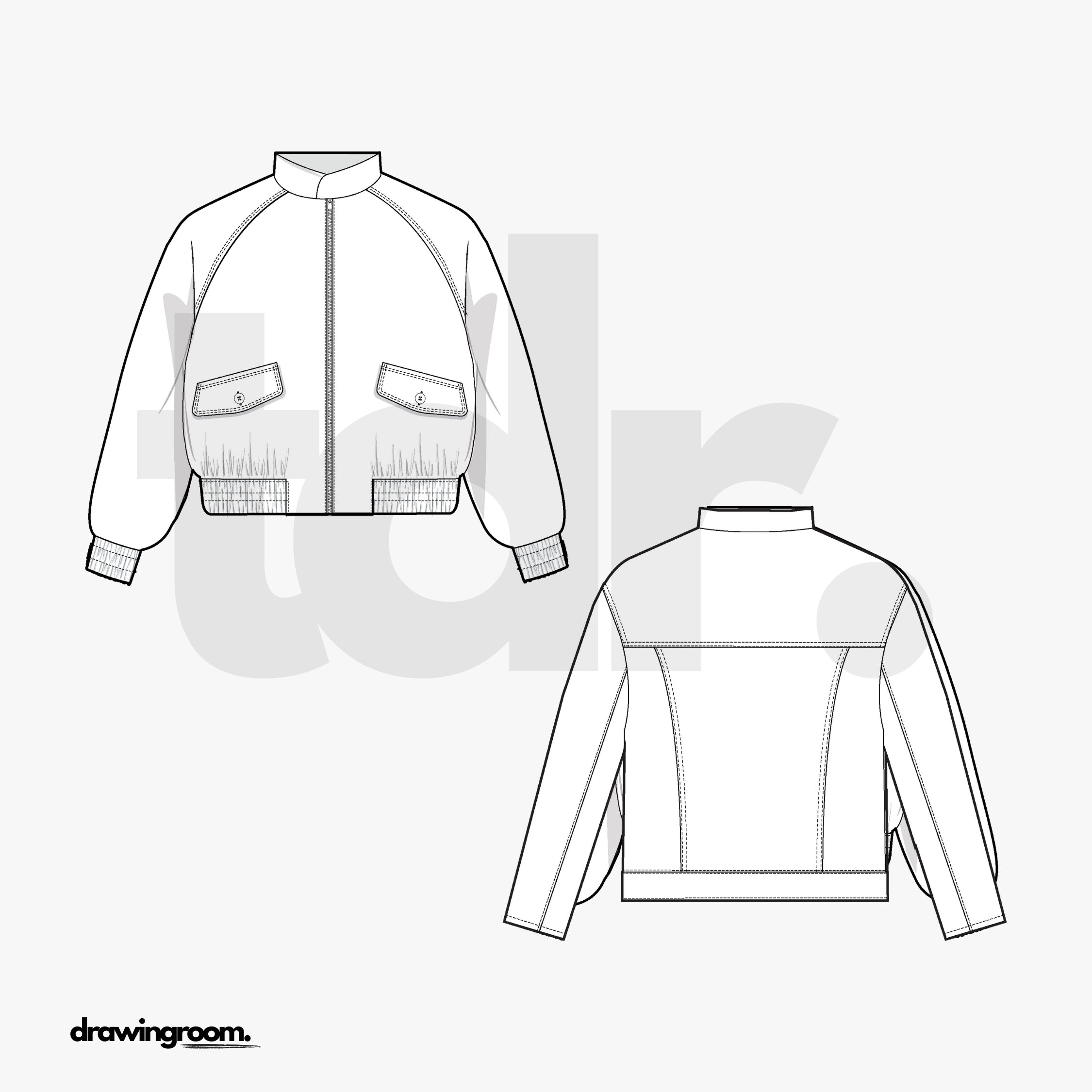 Relaxed Bomber Zip Jacket with Back Cut and Sew - Flat Mockup Vector