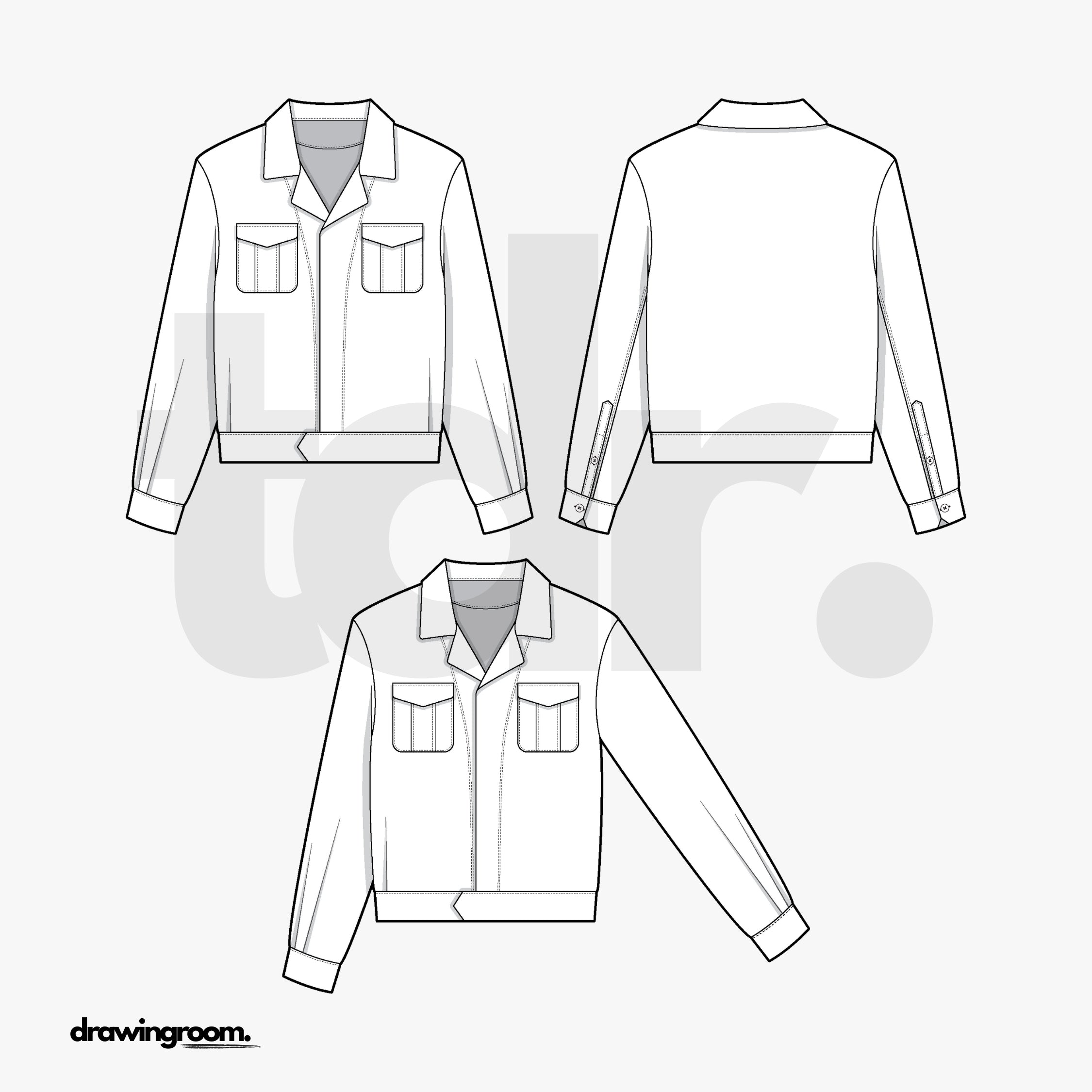 Relaxed Fit Biker Jacker with Patch Pockets - Flat Mockup Vector