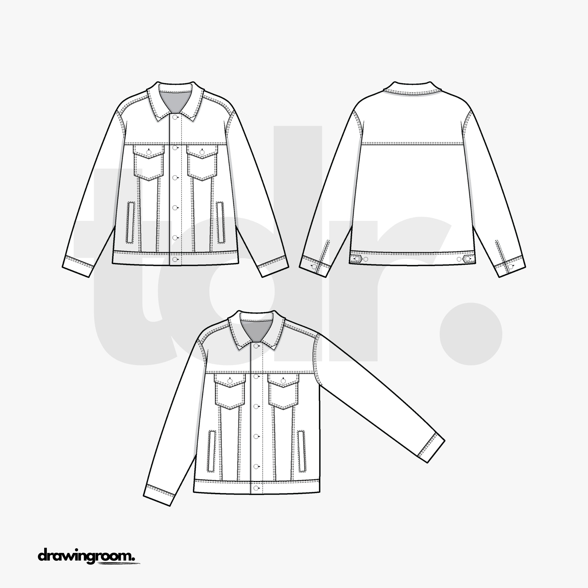 Relaxed Fit Jean Jacket with Patch Pockets and Welt Pockets - Flat Mockup Vector