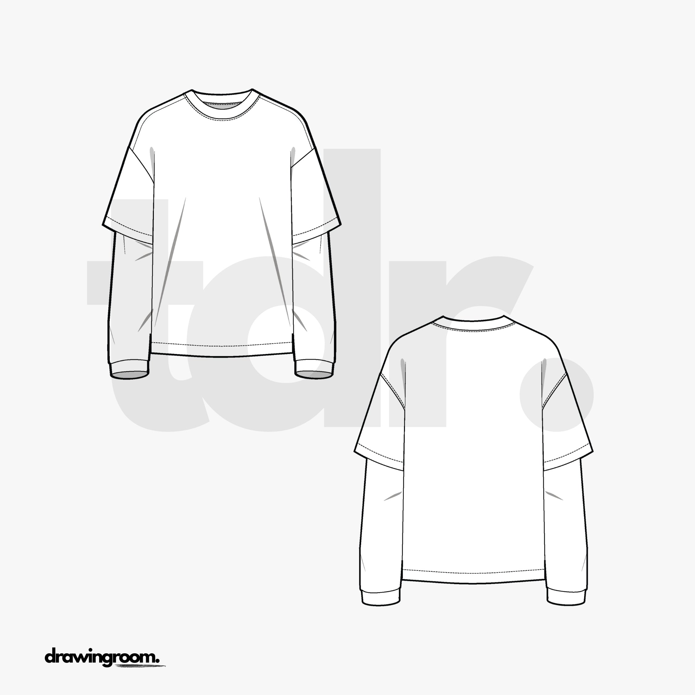 Relaxed Fit Layered T-Shirt - Flat Mockup Vector