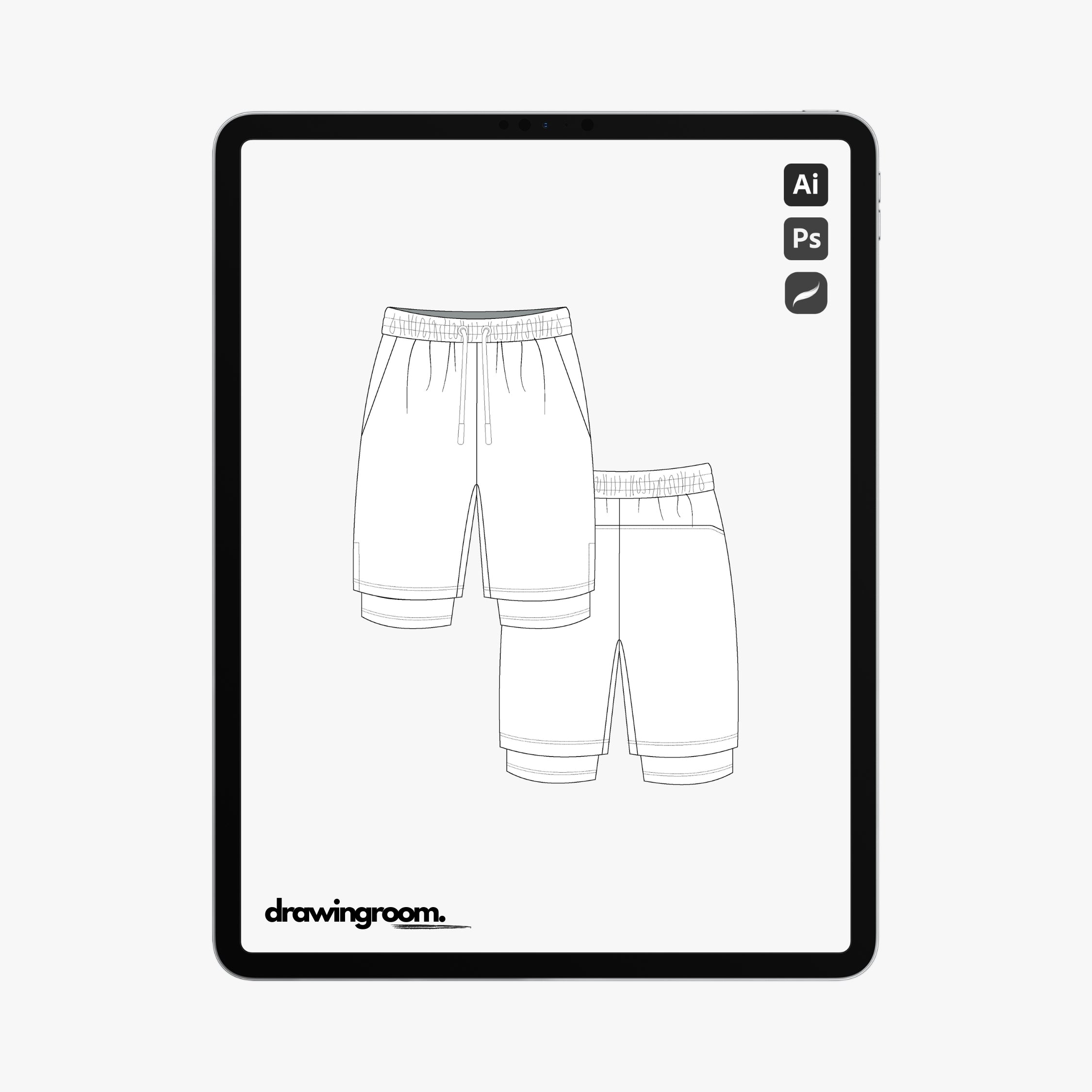 Lined Athletic Shorts with Slash Pockets - Flat Mockup Vector