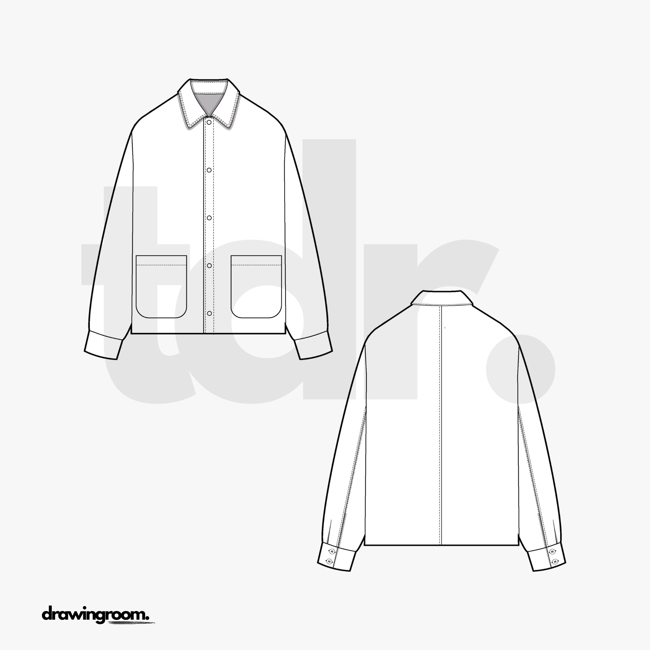 Relaxed Fit Button Up Over Shirt with Patch Pockets - Flat Mockup Vector