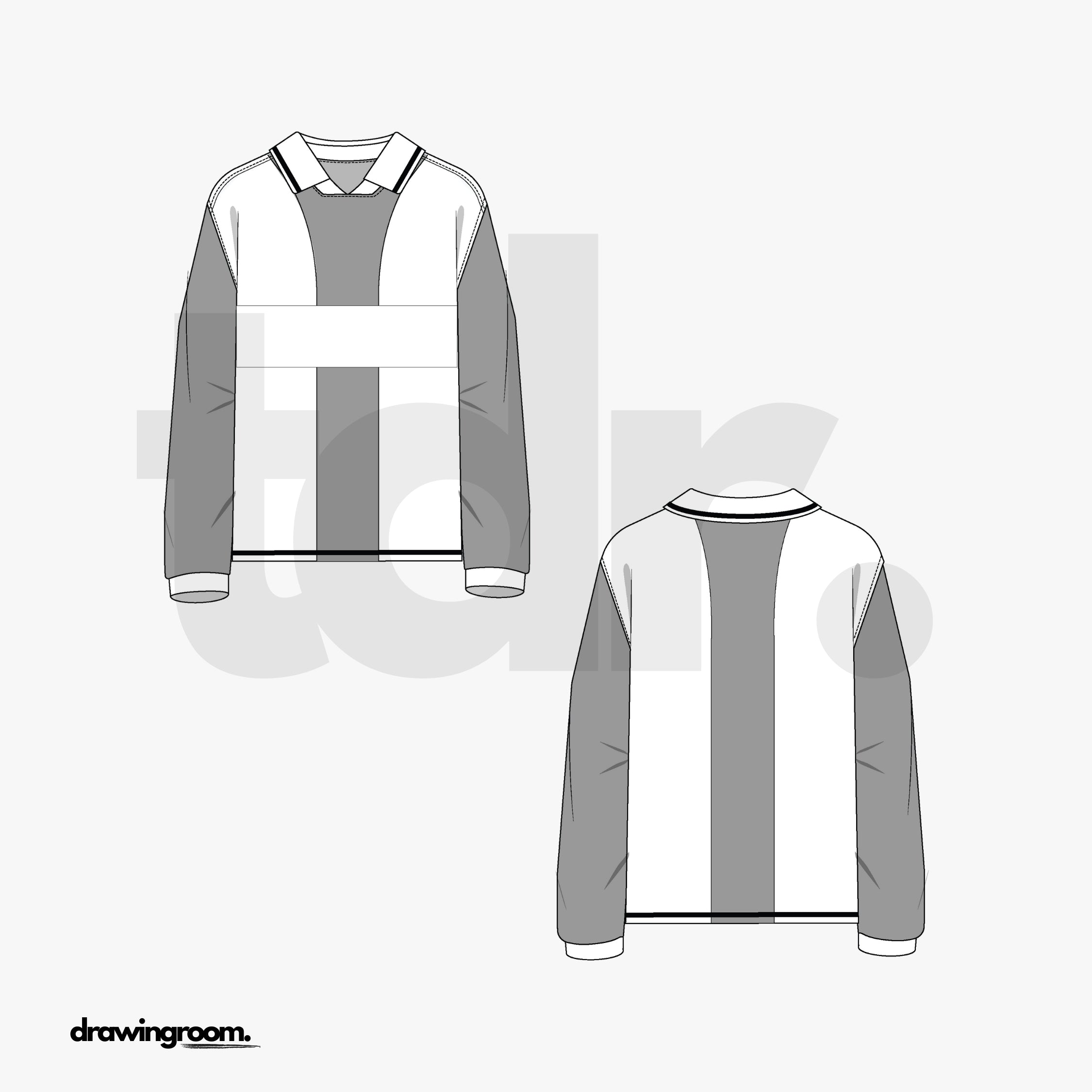 Relaxed Fit Striped Long Sleeve Athletic Shirt - Flat Mockup Vector