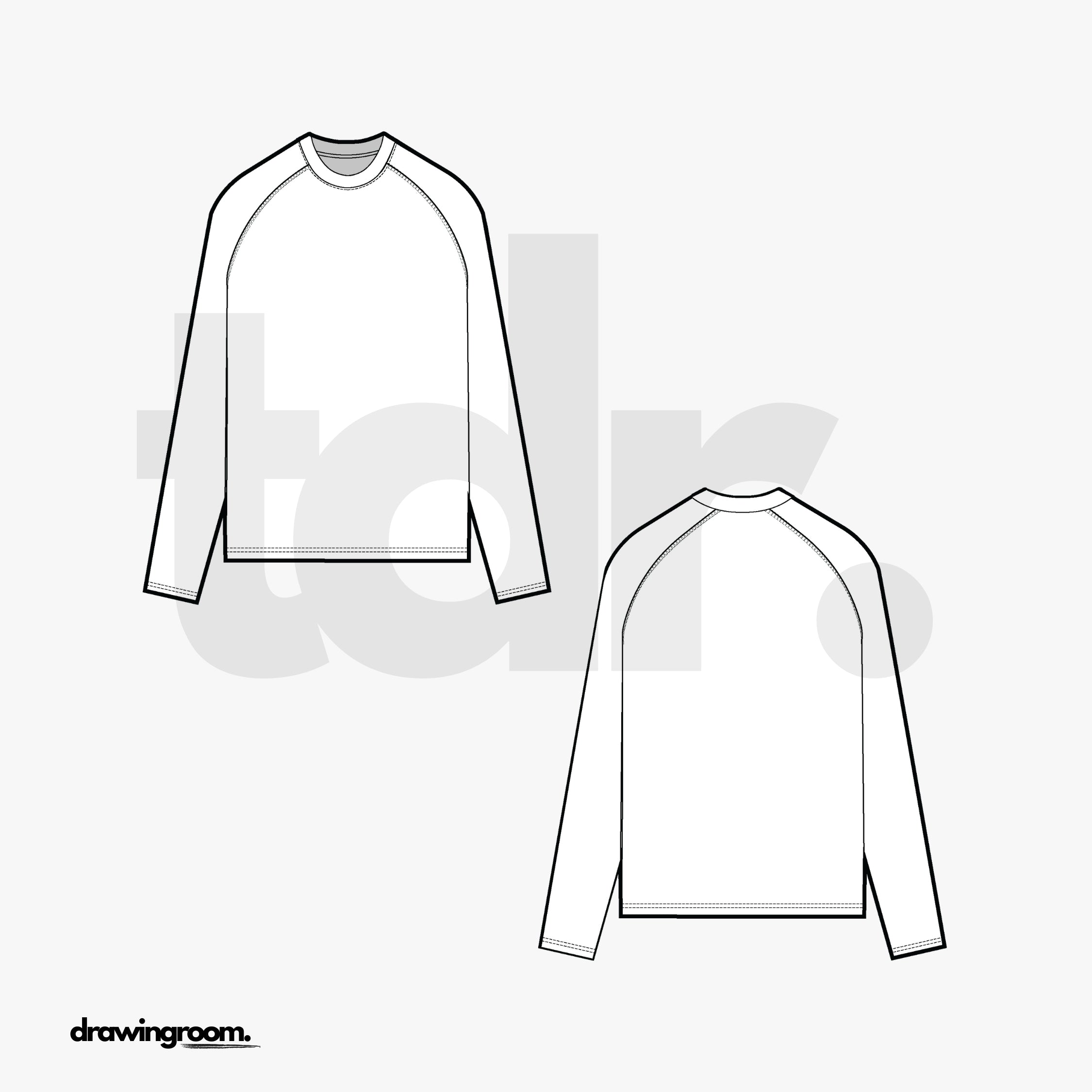 Relaxed Fit Long Sleeve Raglan Athletic Shirt - Flat Mockup Vector