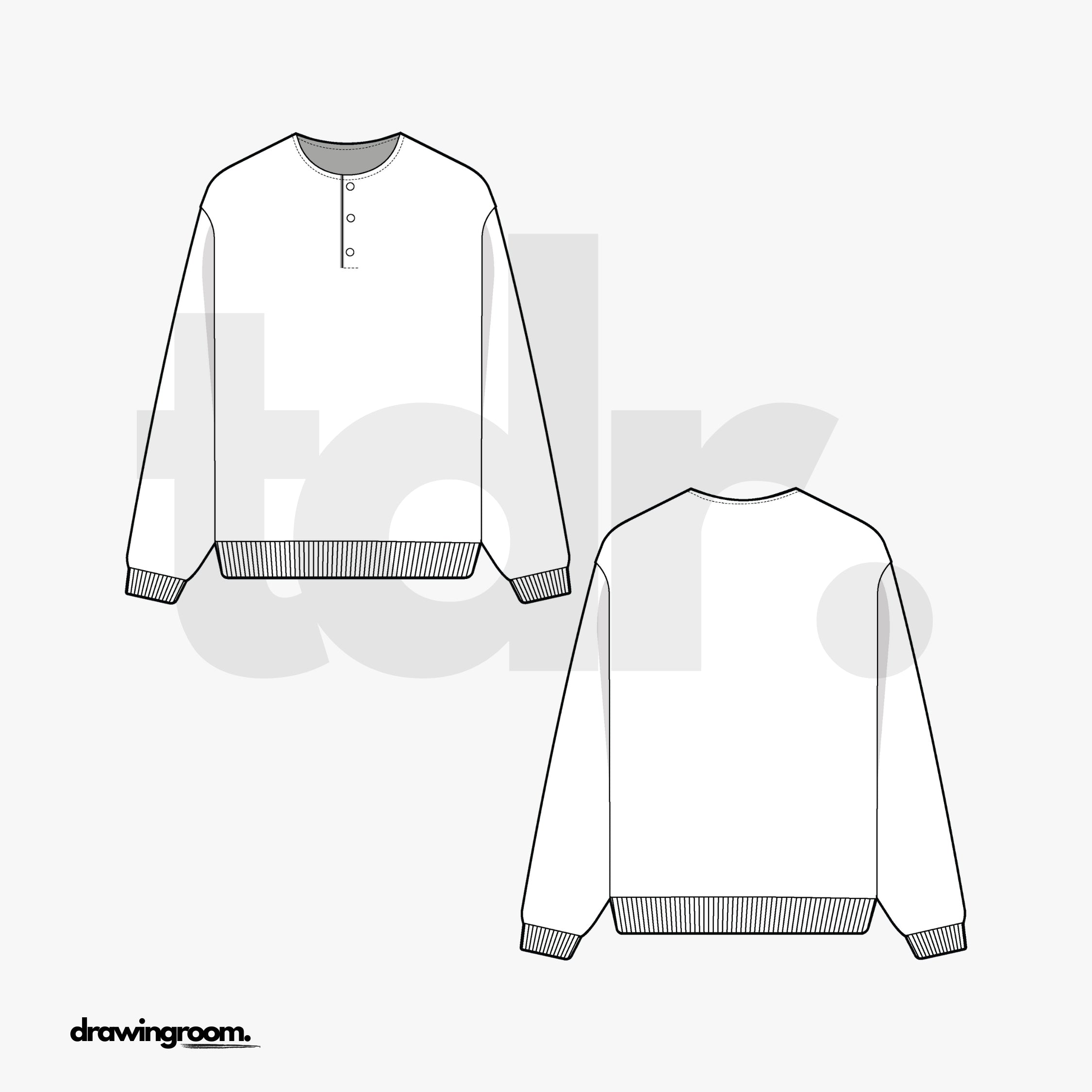 Long Sleeve Henley Shirt - Flat Mockup Vector