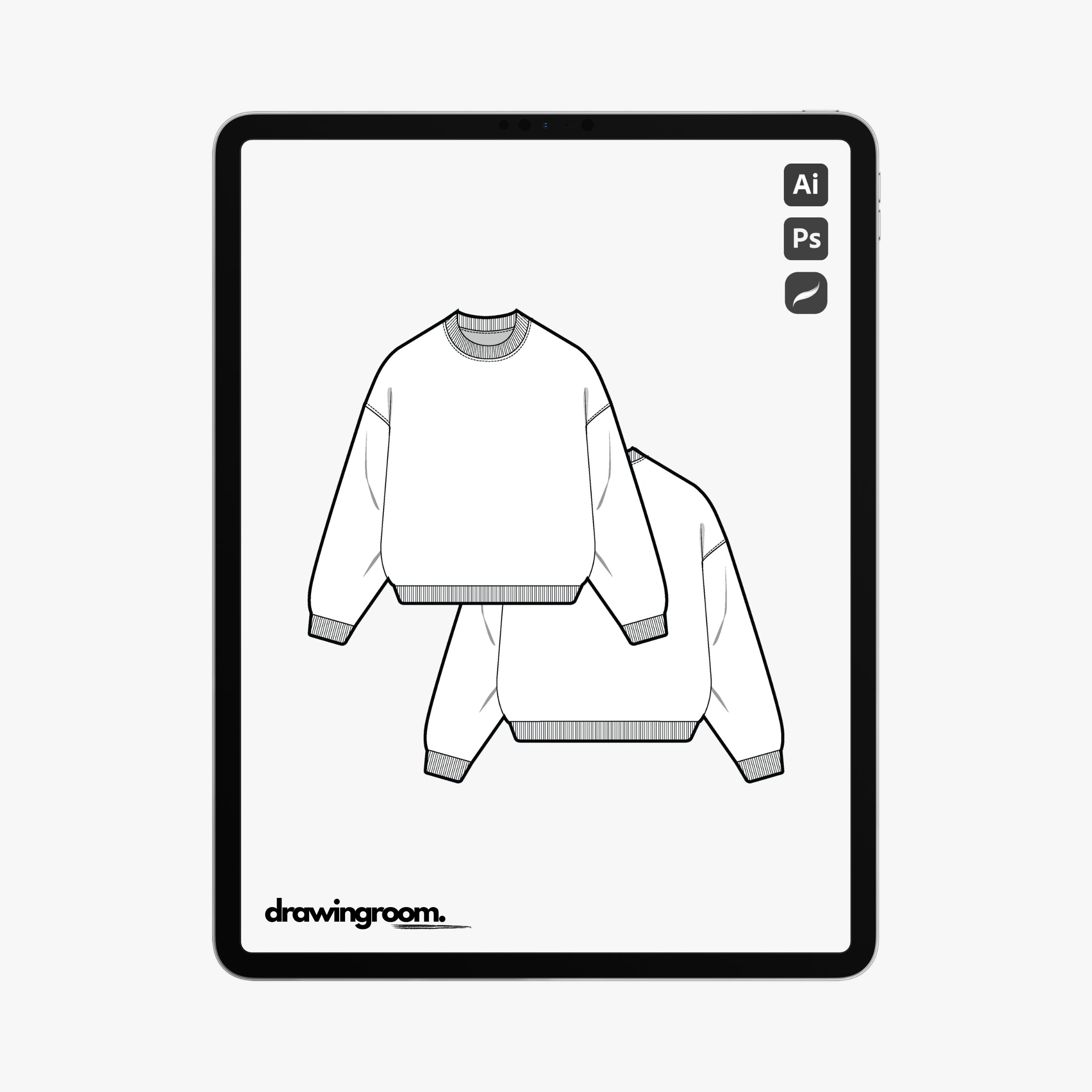 Oversized Fit Long Sleeve Pullover Crewneck - Flat Mockup Vector