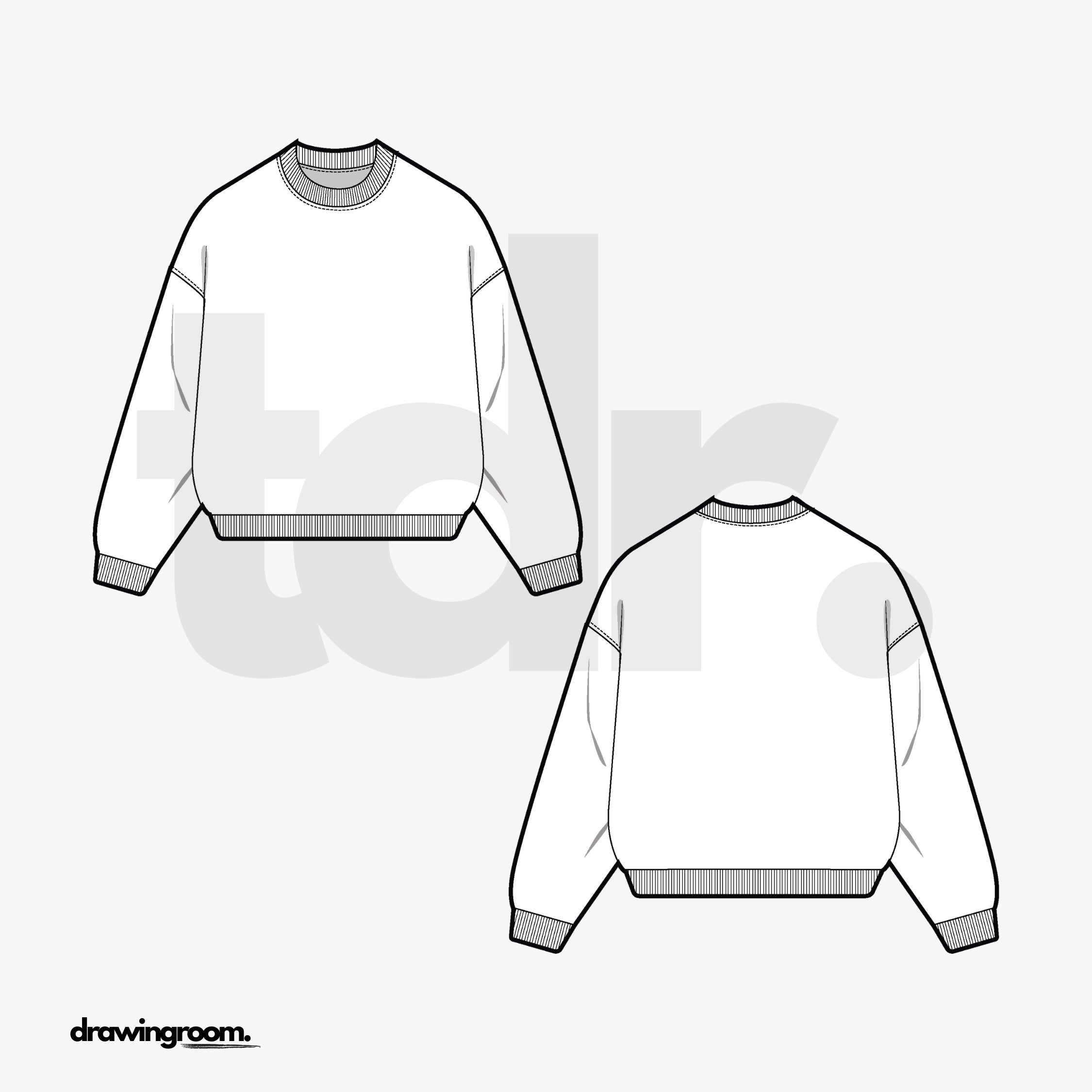 Oversized Fit Long Sleeve Pullover Crewneck - Flat Mockup Vector