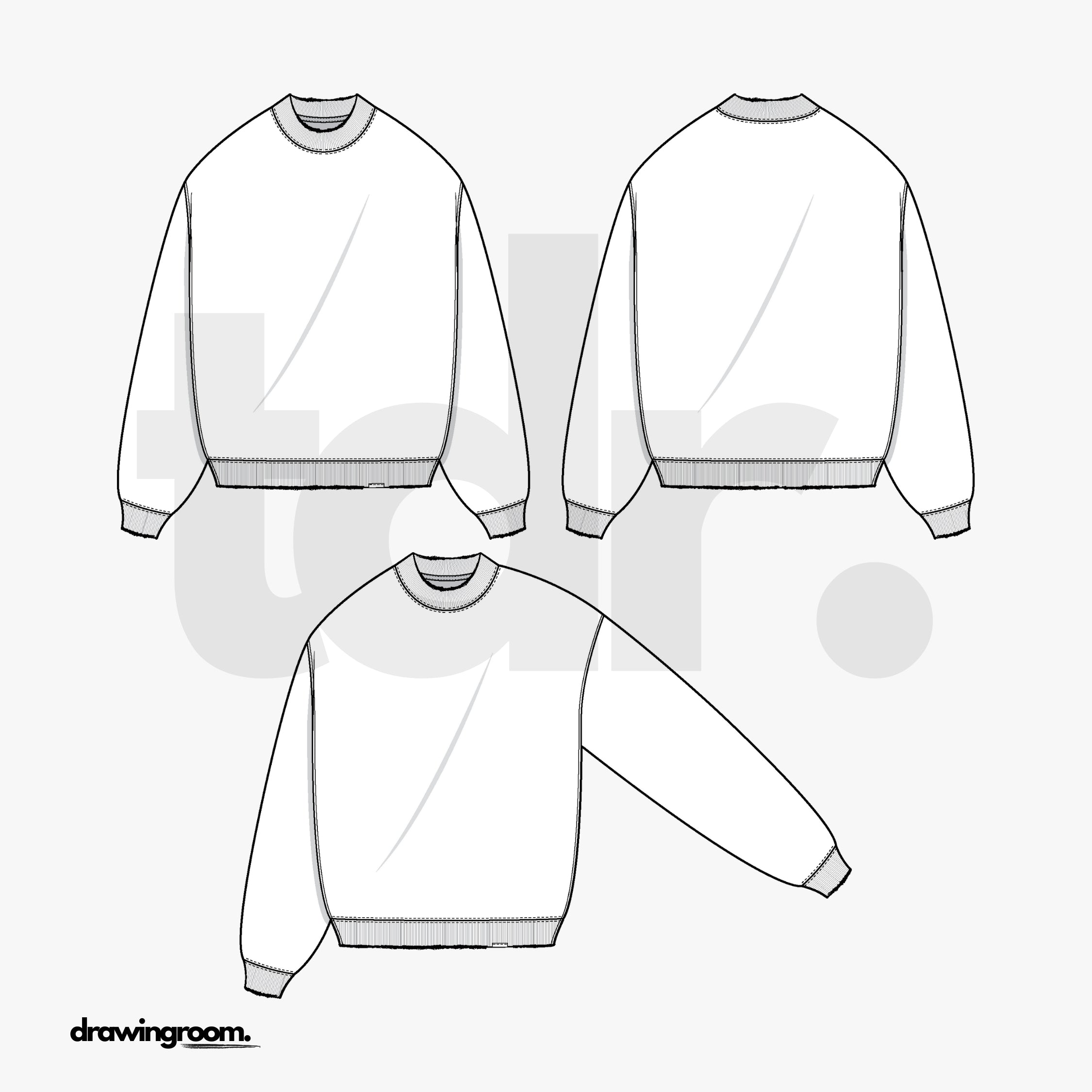 Relaxed Fit Long Sleeve Pullover Crewneck - Flat Mockup Vector