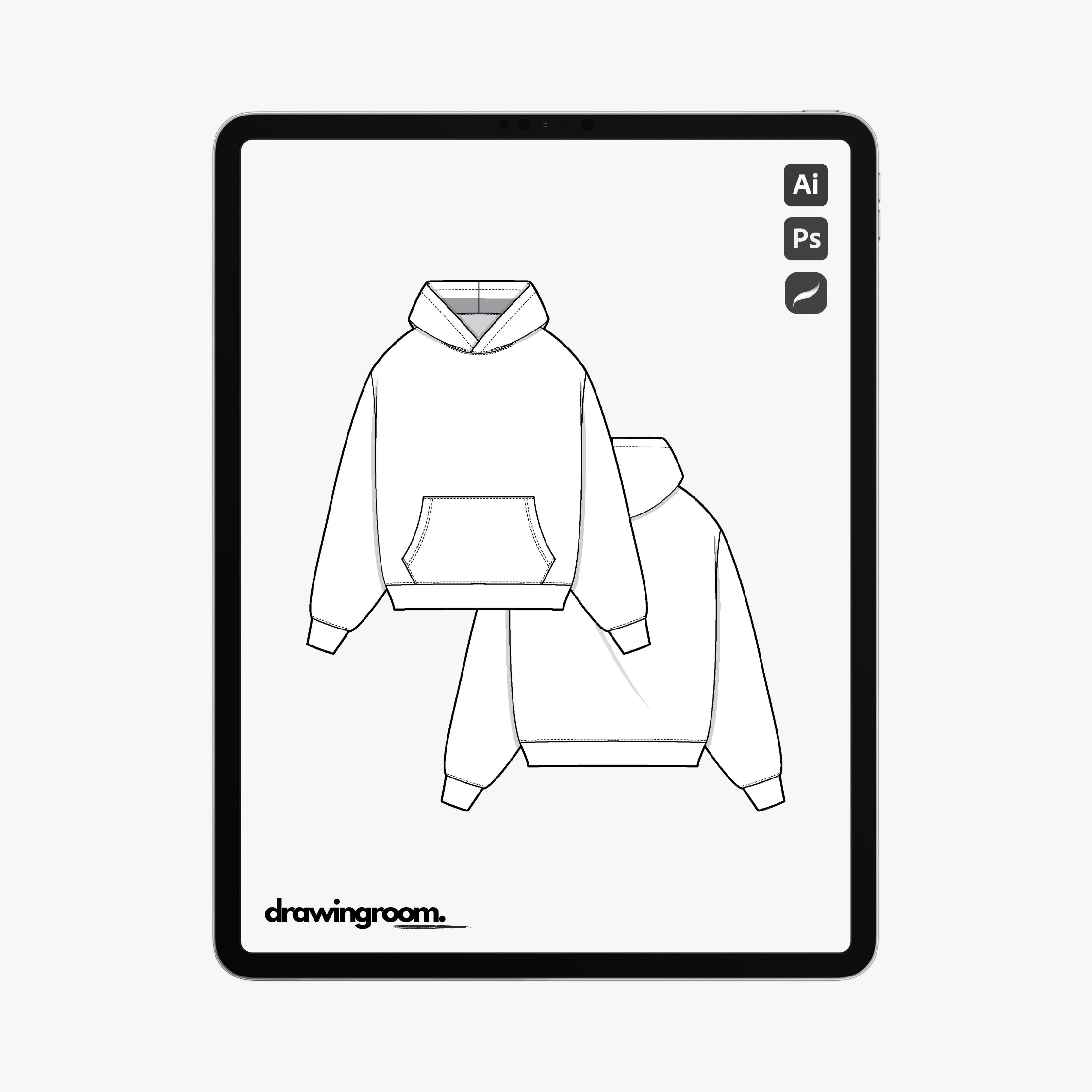 Relaxed Fit Pullover Hoodie with Kangaroo Pocket - Flat Mockup Vector