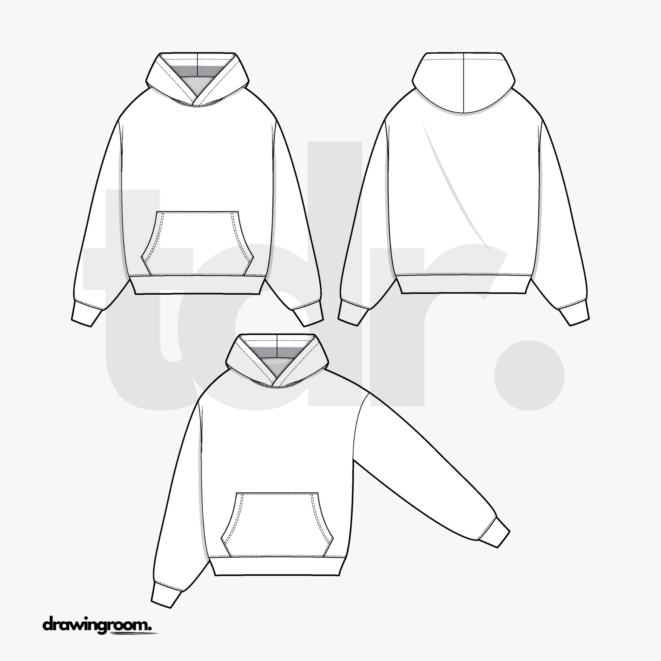 Relaxed Fit Pullover Hoodie with Kangaroo Pocket - Flat Mockup Vector