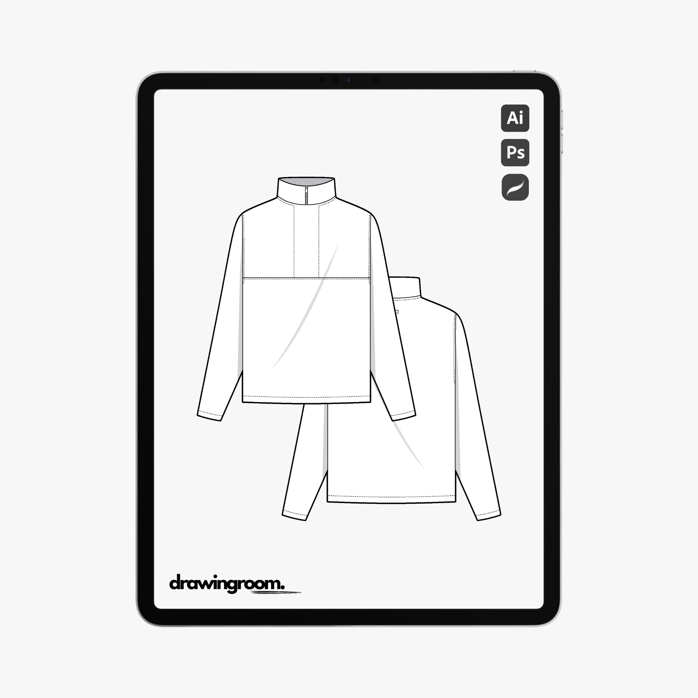 Slim Fit Quarter Zip Pullover Sweater - Flat Mockup Vector