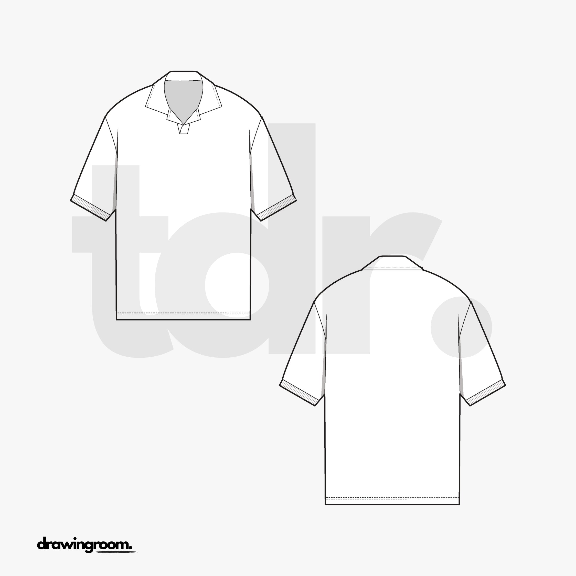 Slim Fit Buttonless Short Sleeve Polo Shirt With Cuff Ribbing - Flat Mockup Vector