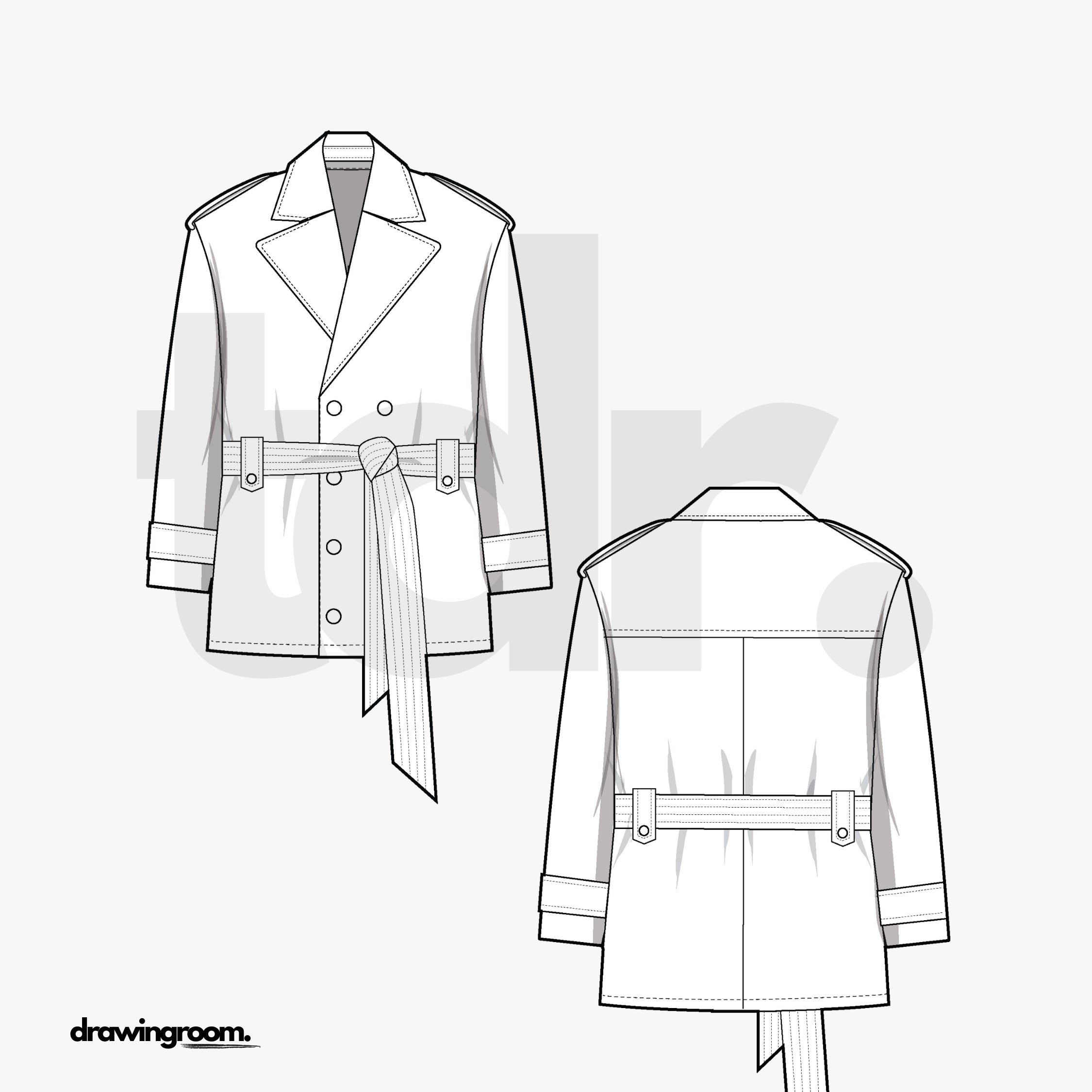 Mid Length Trench Coat - Flat Mockup Vector