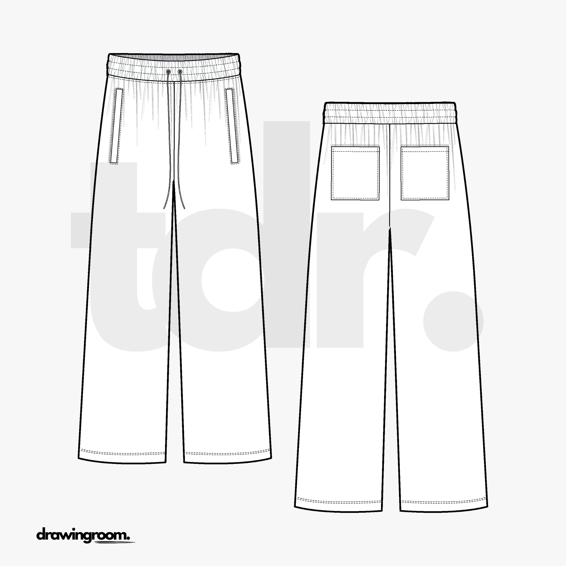 Straight Leg Sweat Pants with Welt Pockets - Flat Mockup Vector