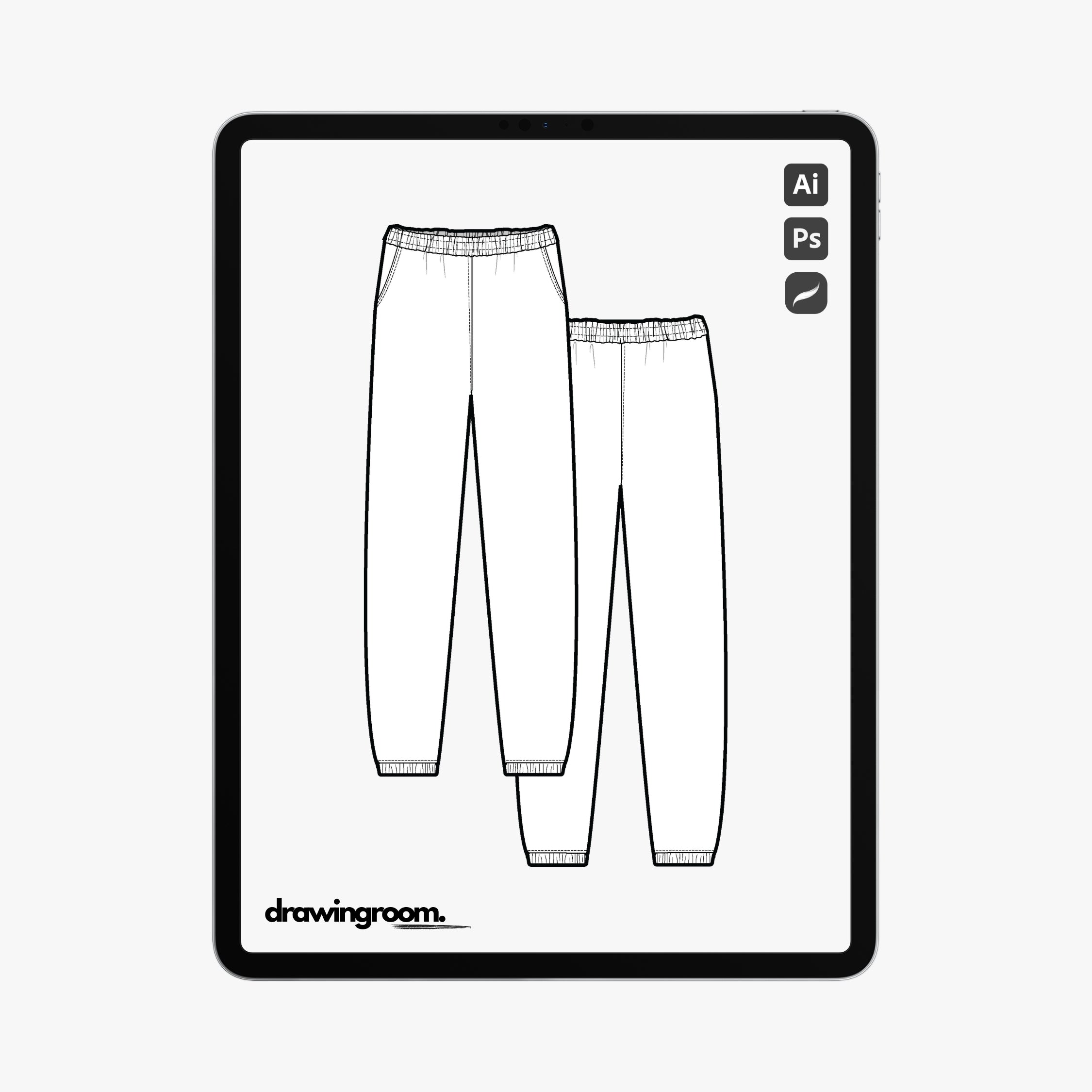 Elastic Cuff Jogger Sweat Pants with Slash Pockets - Flat Mockup Vector