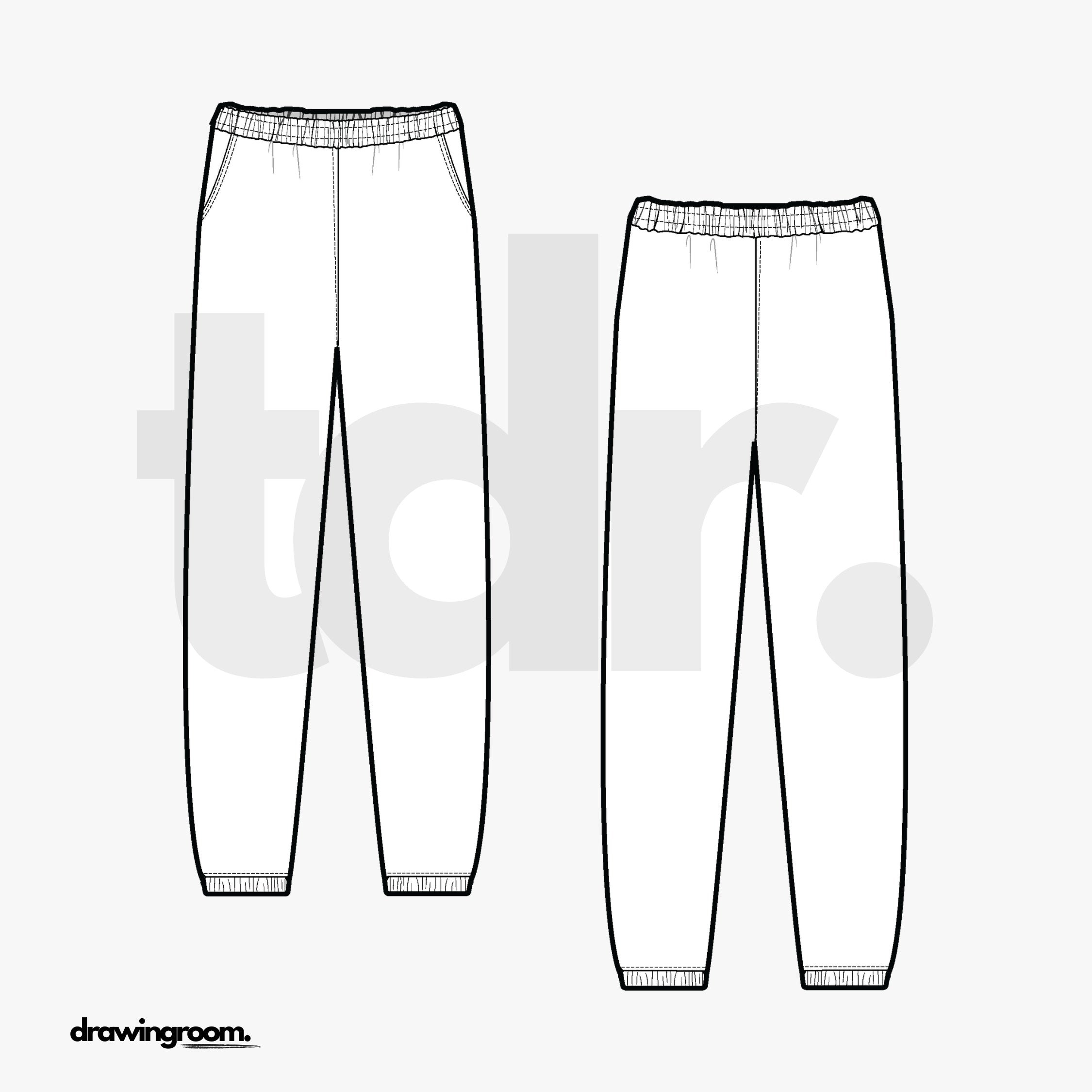 Elastic Cuff Jogger Sweat Pants with Slash Pockets - Flat Mockup Vector