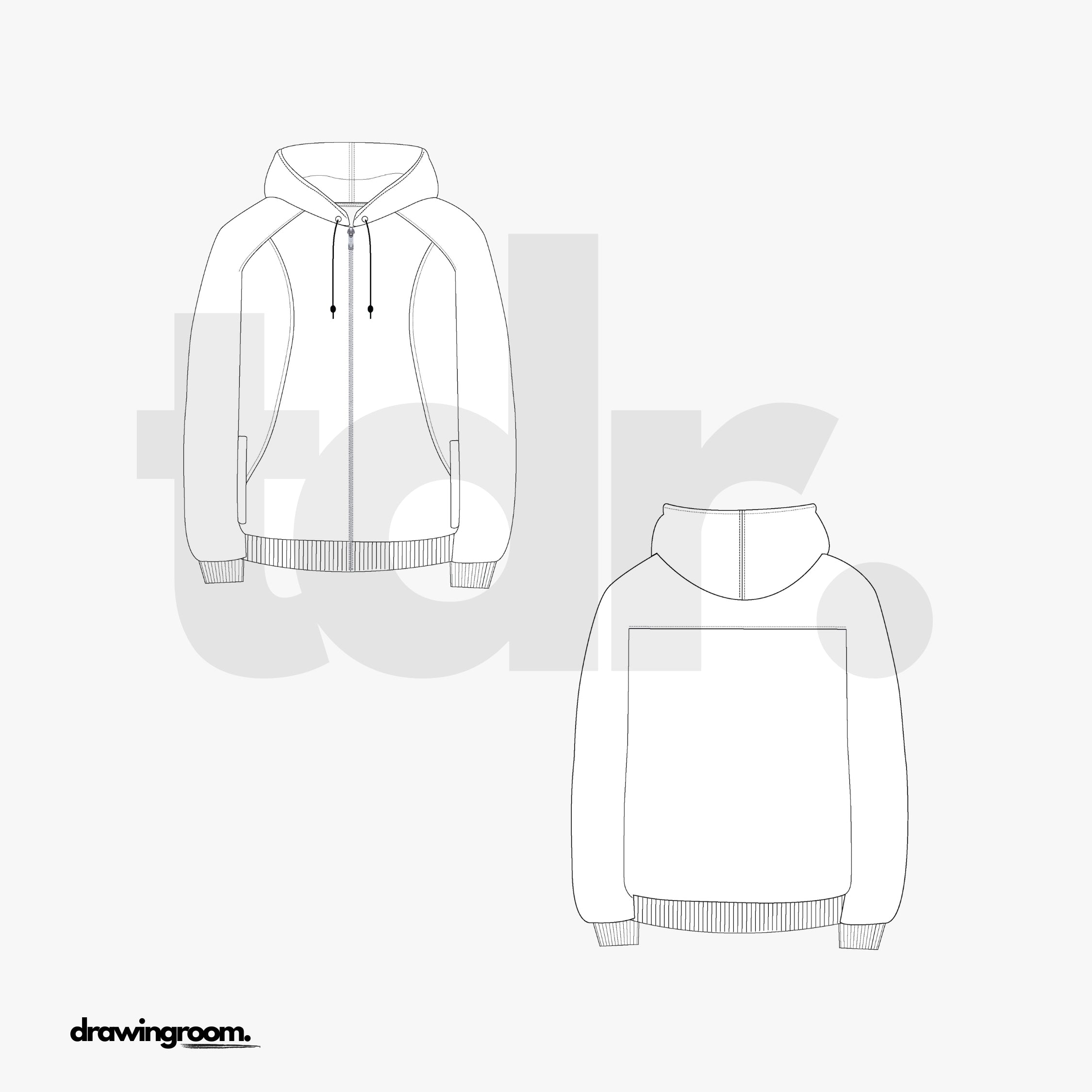 Relaxed Fit Zip Up Hoodie with Cut and Sew Details - Flat Mockup Vector