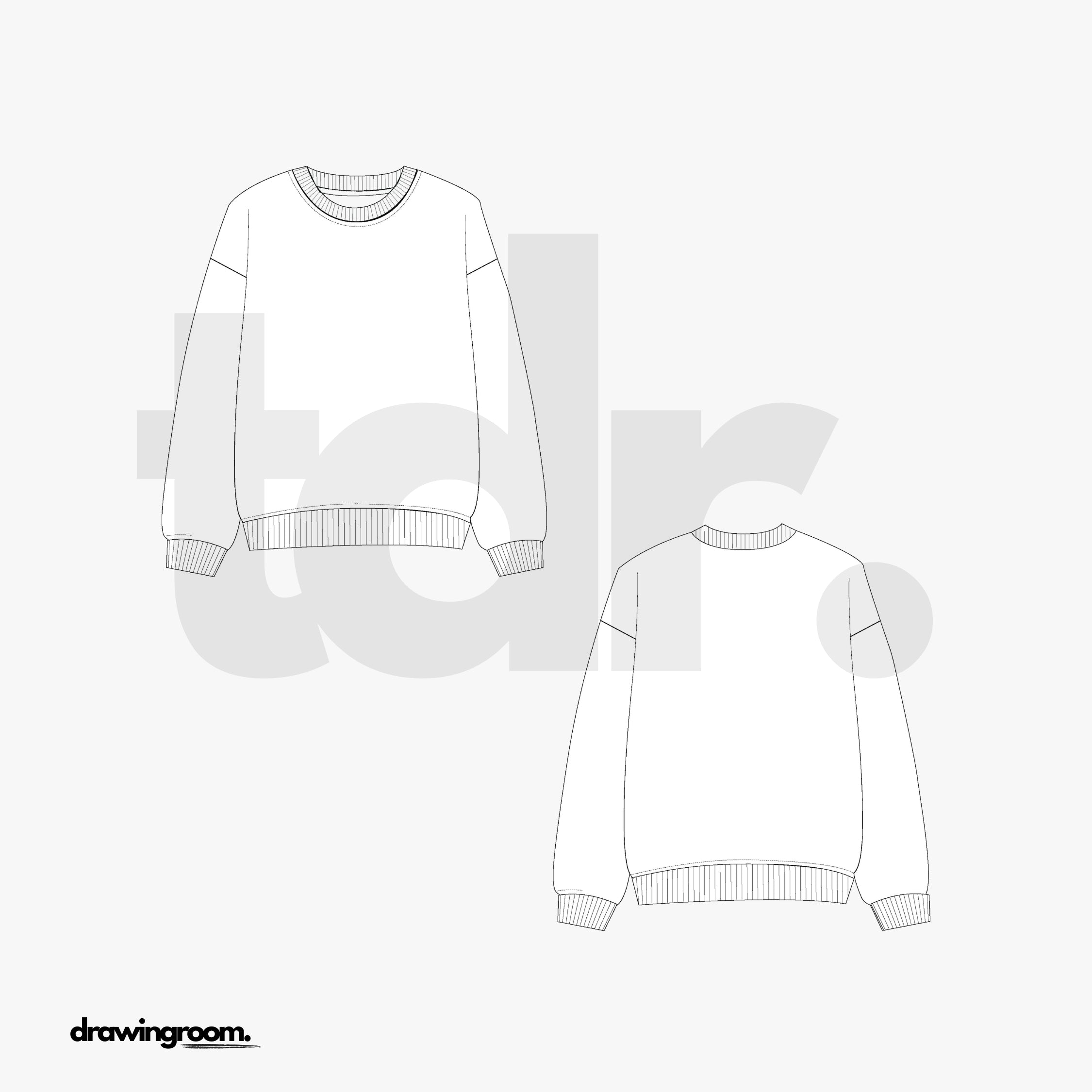 Slim Fit Long Sleeve Pullover Crewneck With Drop Shoulder Sleeves - Flat Mockup Vector