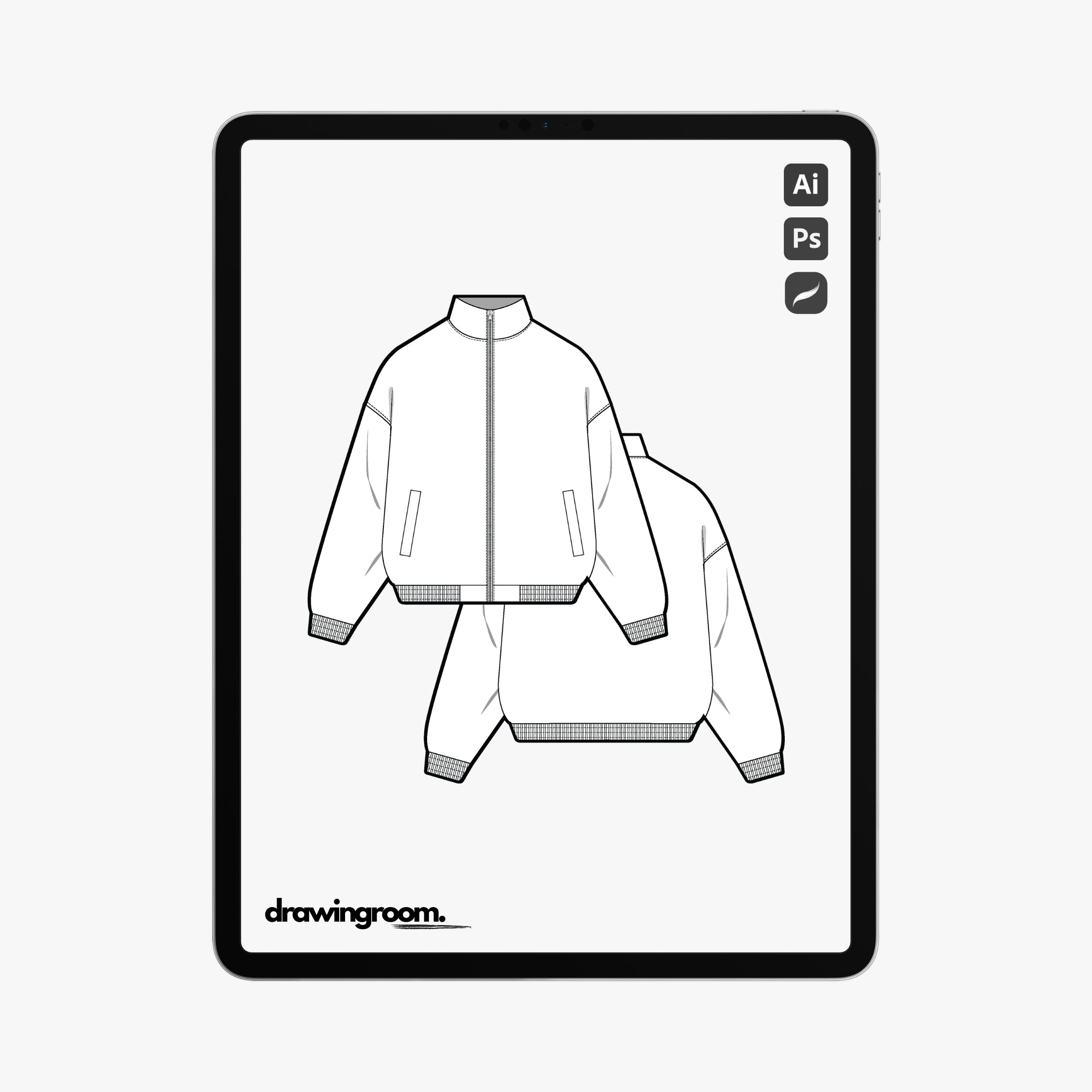 Relaxed Fit Track Jacket with Welt Pocket - Flat Mockup Vector