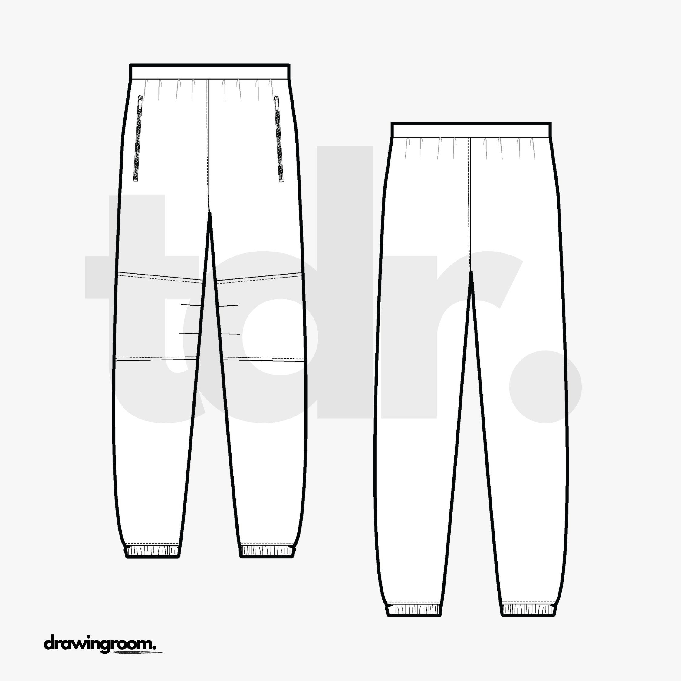 Straight Leg Sweat Pants with Elastic Cuff and Cut and Sew Details - Flat Mockup Vector