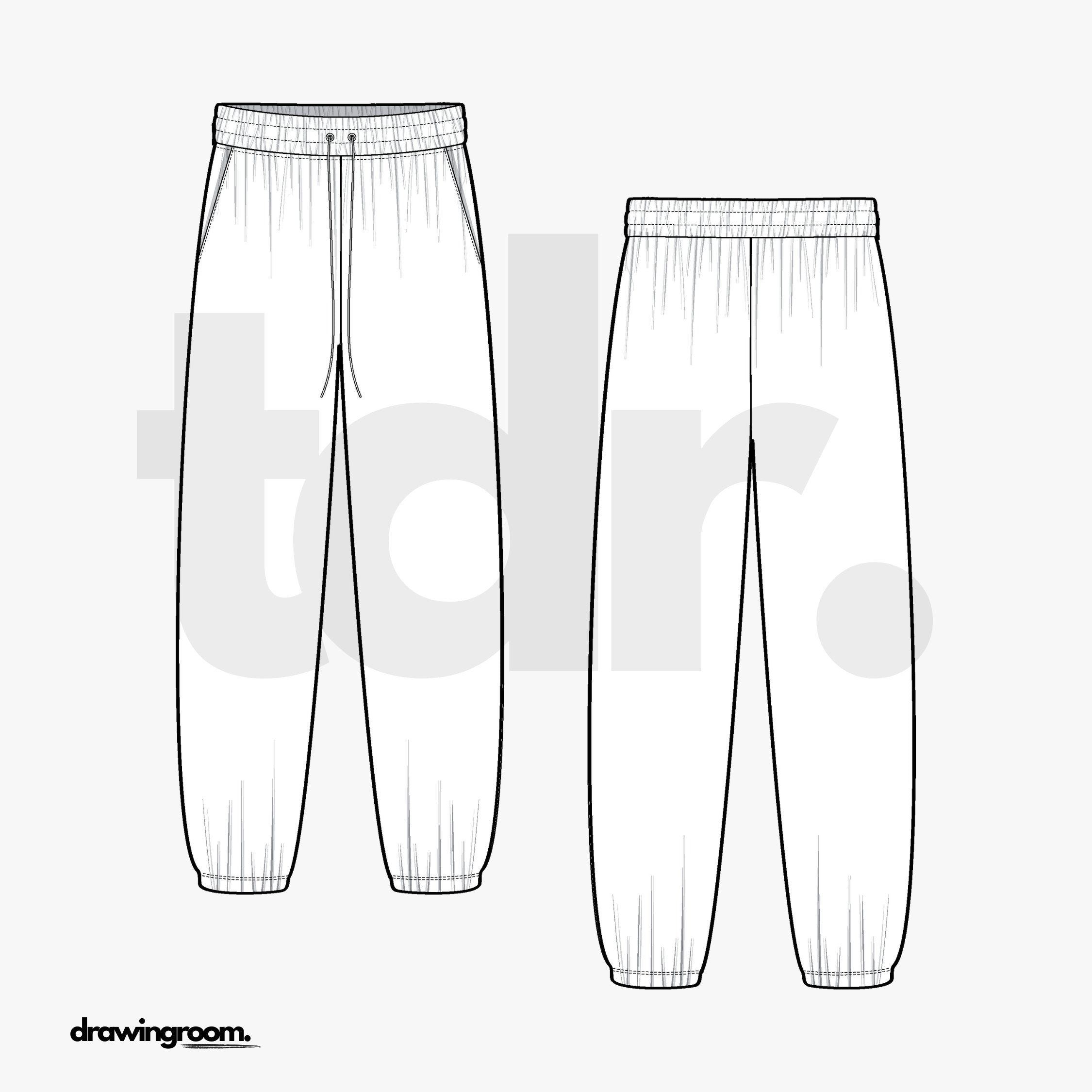 Straight Leg Sweat Pants with Elastic Waistband and Cuff - Flat Mockup Vector