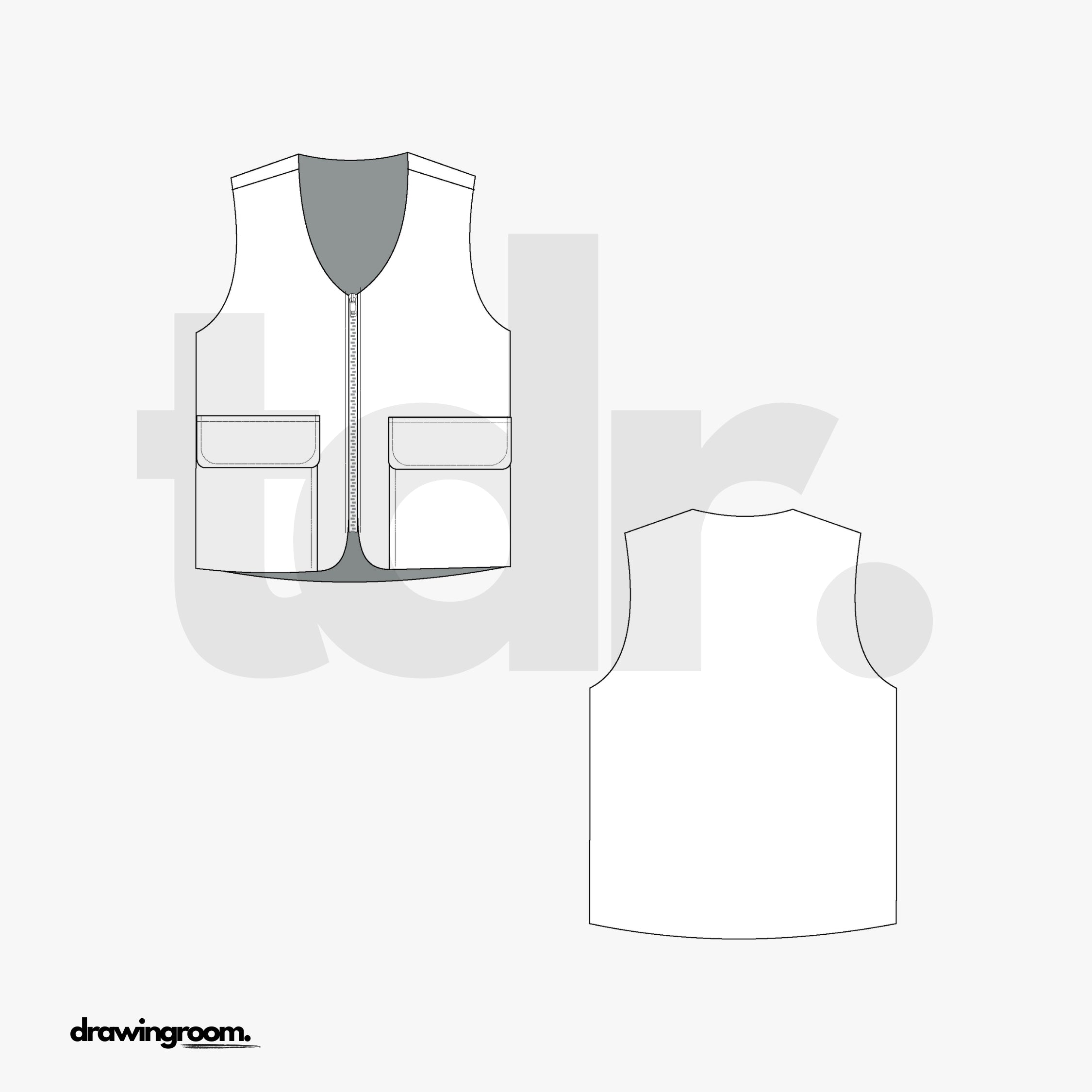 Relaxed Fit Zip Up Utility Vest - Flat Mockup Vector