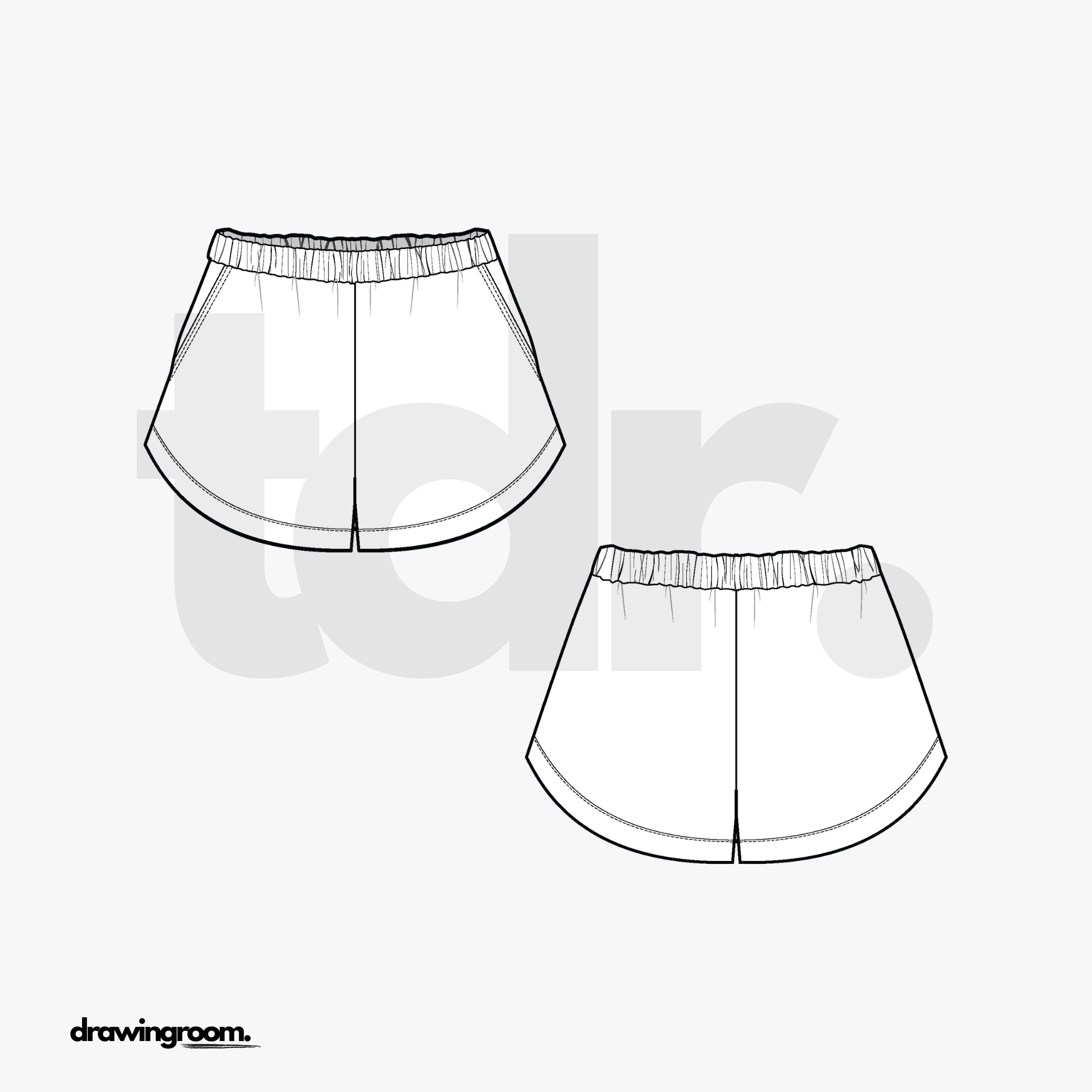 Relaxed Fit Athletic Sweat Shorts with Elastic Waistband - Flat Mockup Vector