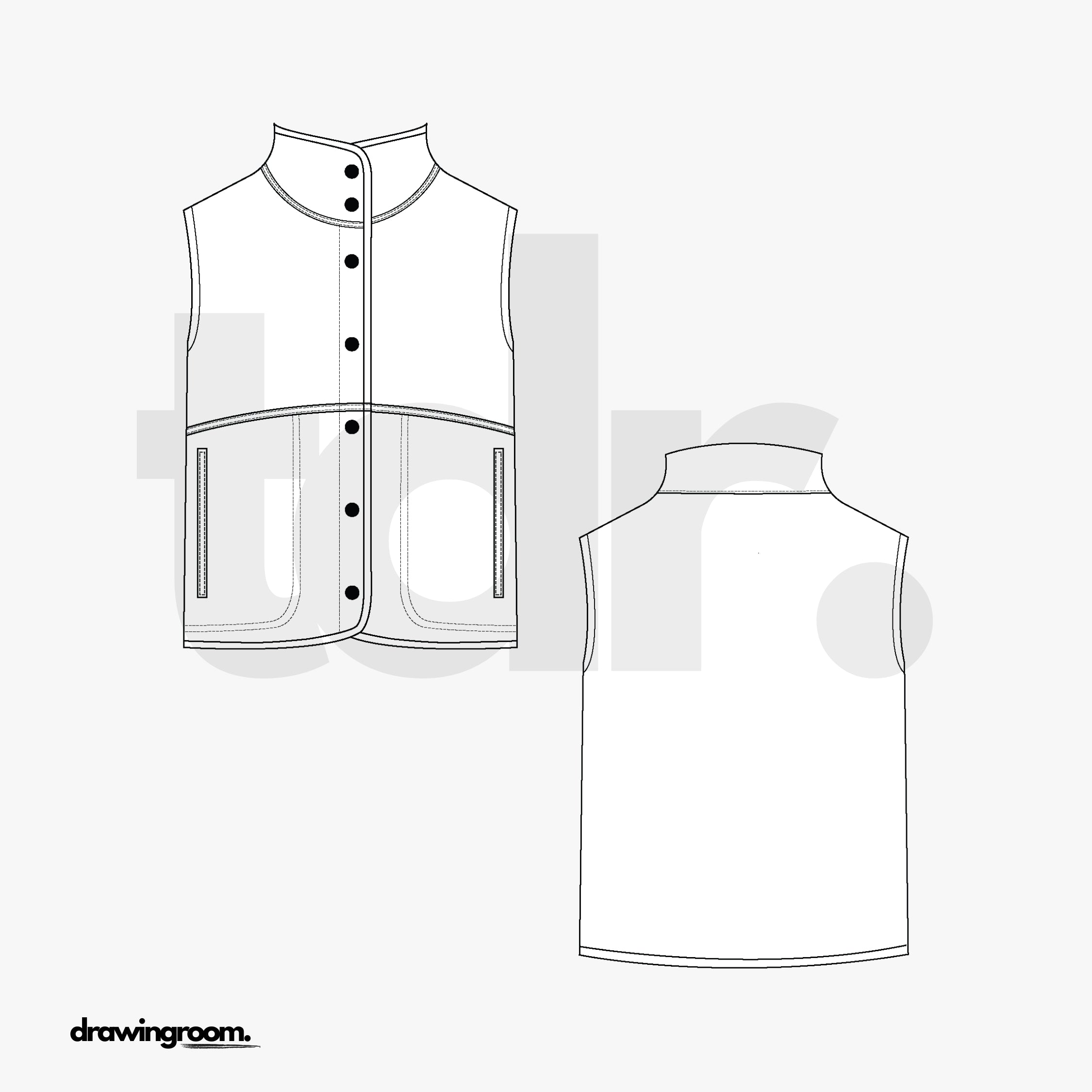 Relaxed Fit Button Up Fleece Vest - Flat Mockup Vector